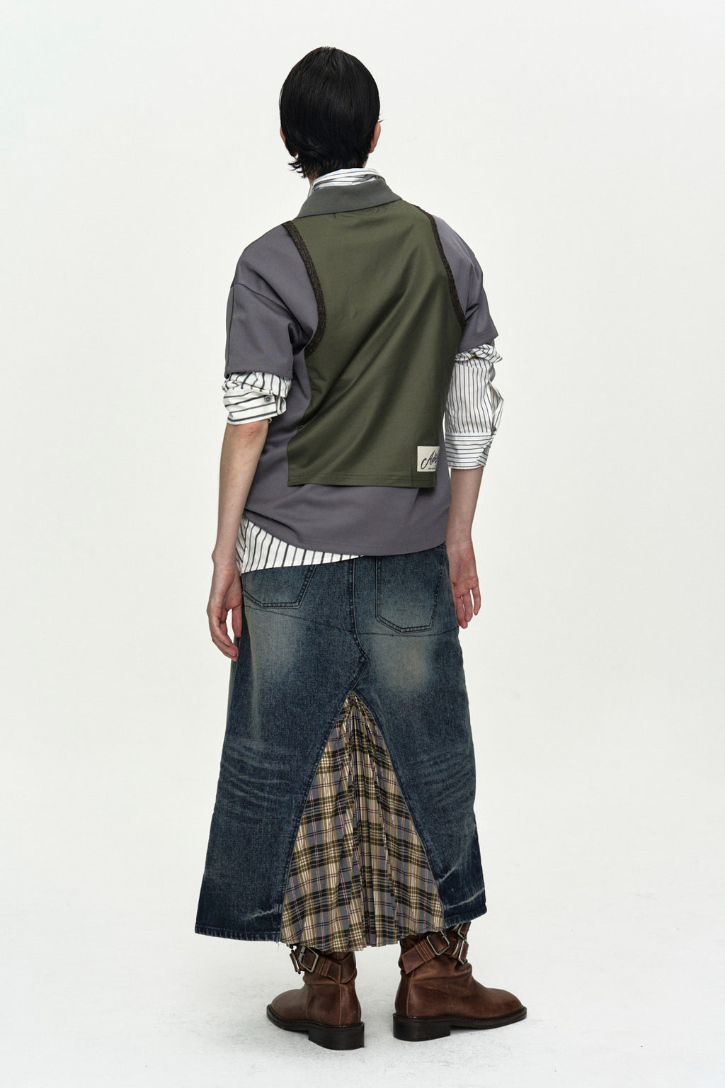 Andersson Bell - Lace Trimmed Polo Jersey Top (Grey/Khaki) product image 4 | TRAB K-Fashion Australia