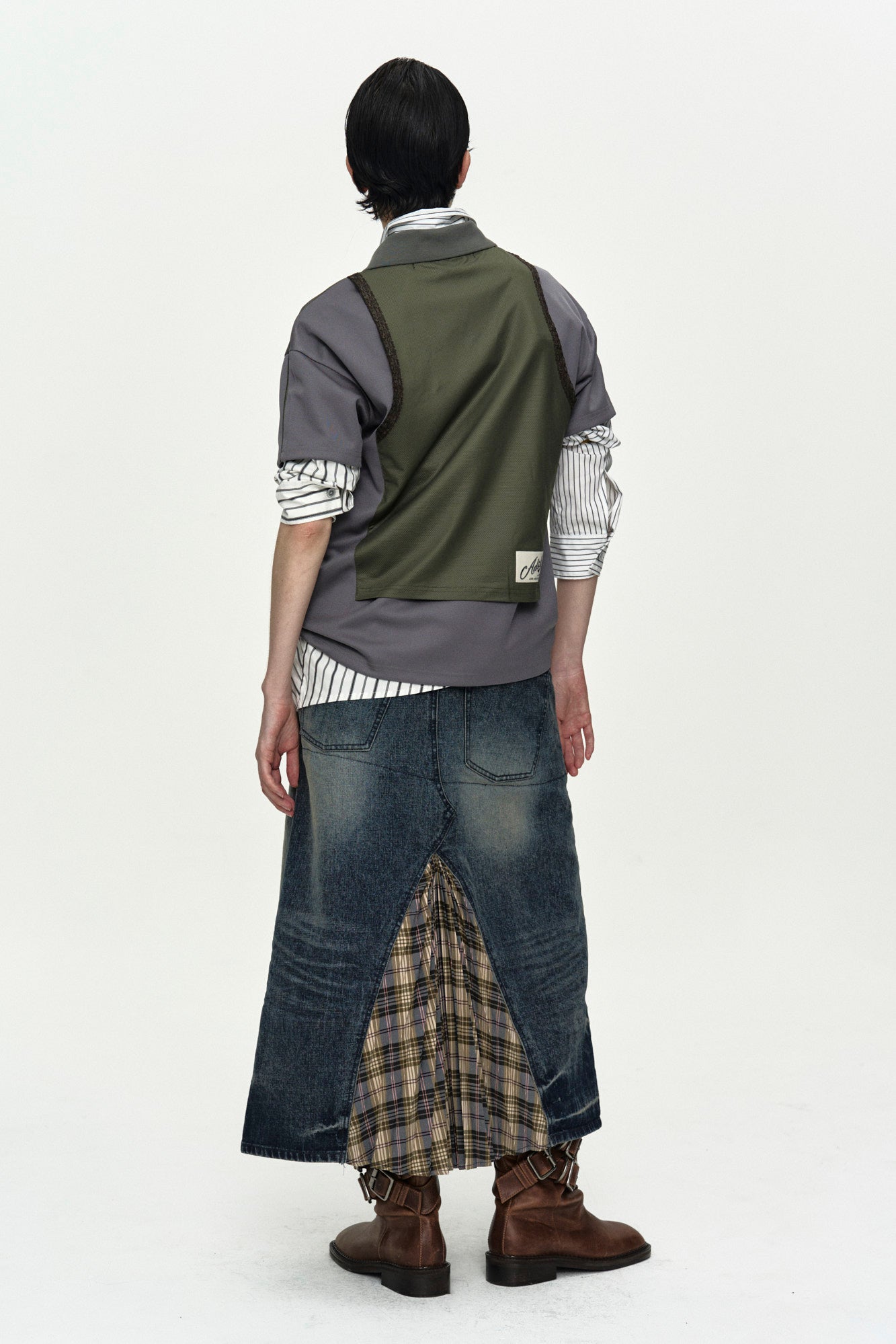 Andersson Bell - Lace Trimmed Polo Jersey Top (Grey/Khaki) product image 4 | TRAB K-Fashion Australia