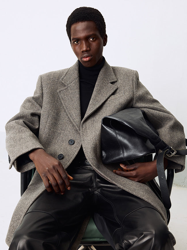 Tonywack - Herringbone Wool Tailored Single Coat (Beige/Grey) product image 8 | TRAB K-Fashion Australia