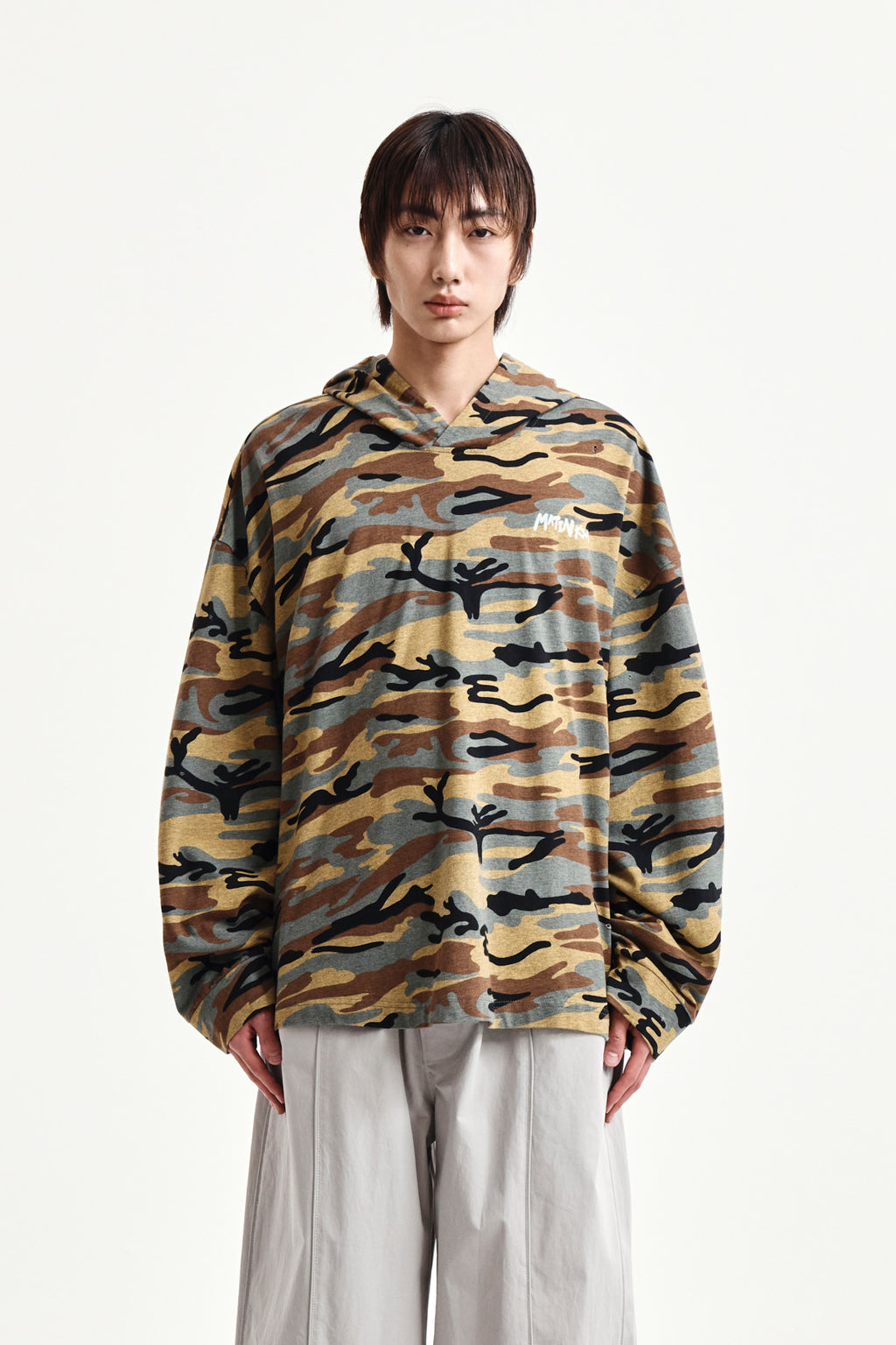 Matin Kim - Typo Artwork Camouflage Hoody (Camel) product image 11 | TRAB K-Fashion Australia