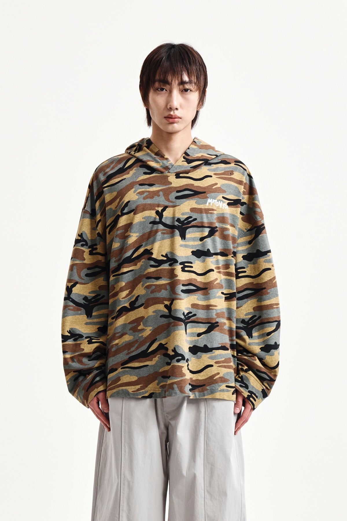 Matin Kim - Typo Artwork Camouflage Hoody (Camel) product image 11 | TRAB K-Fashion Australia