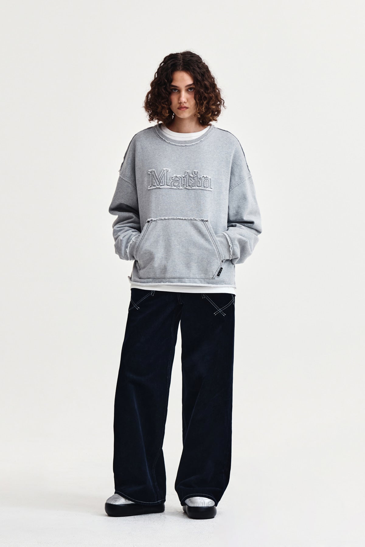 Matin Kim - Raw Cut Applique Sweatshirt (Grey) product image 9 | TRAB K-Fashion Australia