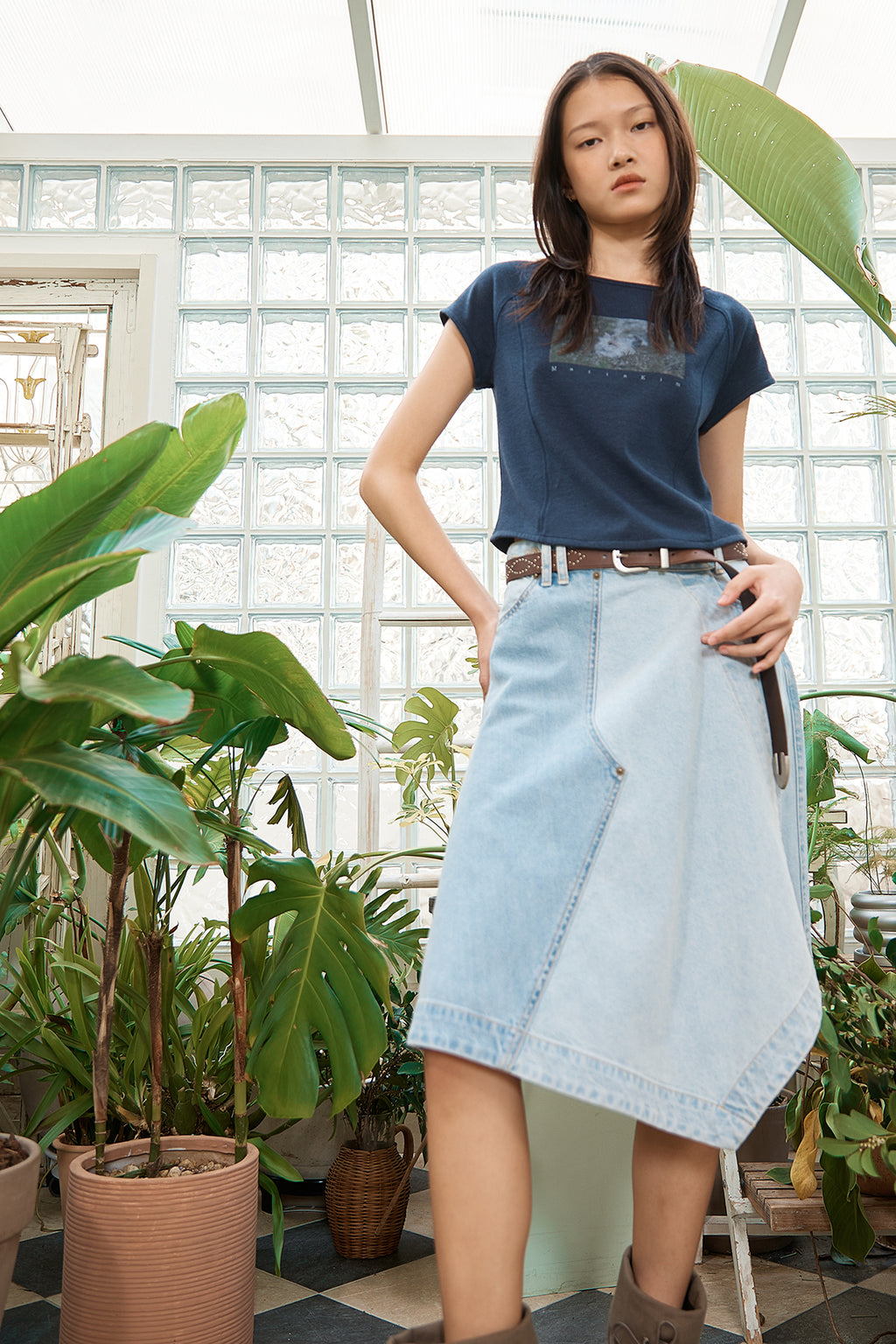 Matin Kim - Denim Mixed Flare Skirt (Light Blue) product image 14 | TRAB K-Fashion Australia