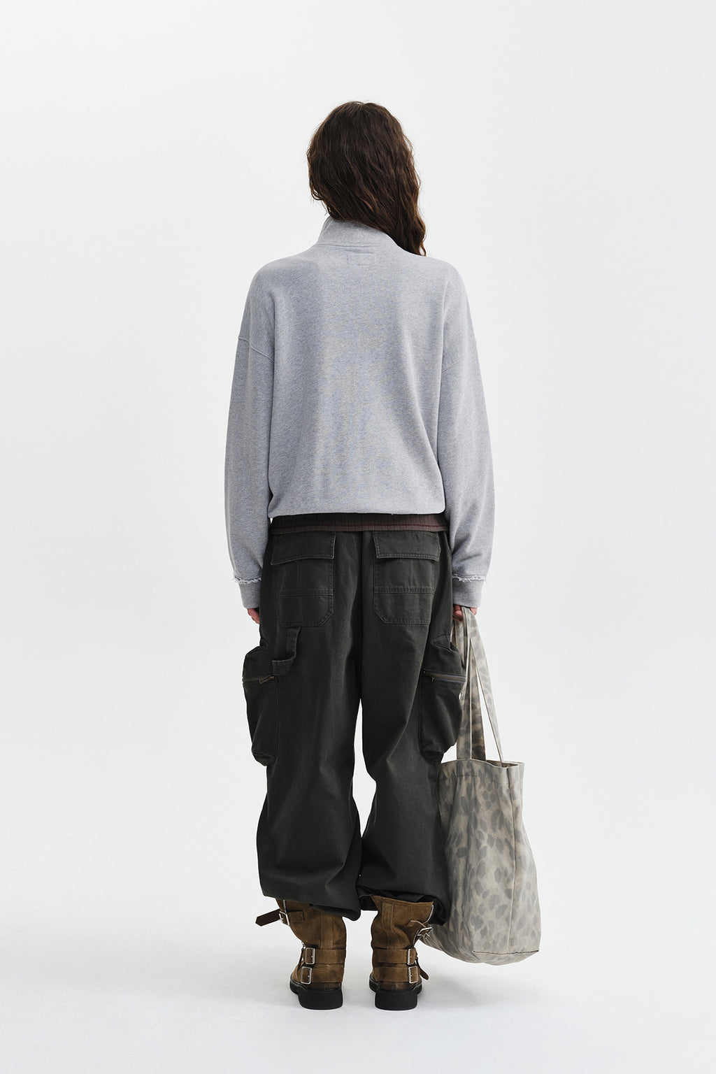 Matin Kim - [Pre-Order – Ships August 24] Mixed Waffle Applique Logo Zip Up (Grey) product image 9 | TRAB K-Fashion Australia