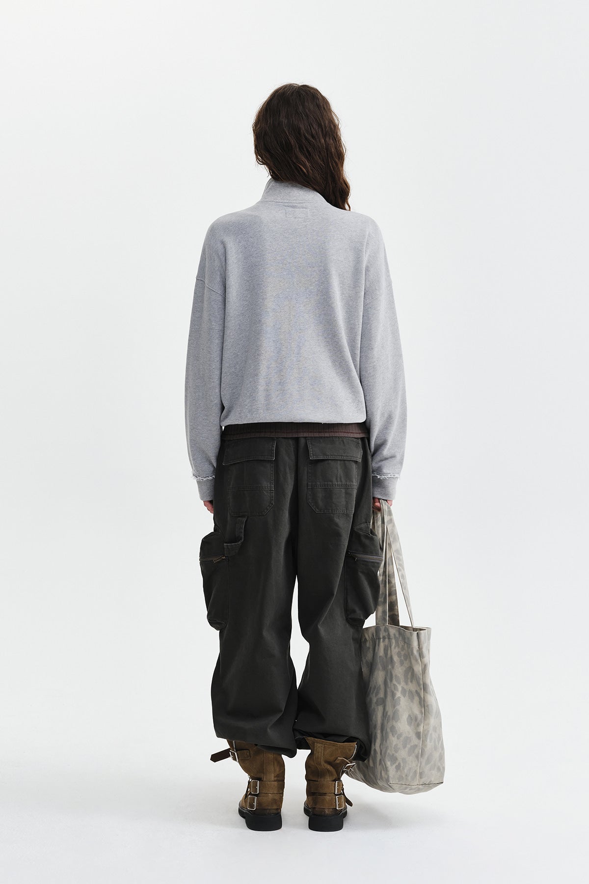 Matin Kim - [Pre-Order – Ships August 24] Mixed Waffle Applique Logo Zip Up (Grey) product image 9 | TRAB K-Fashion Australia