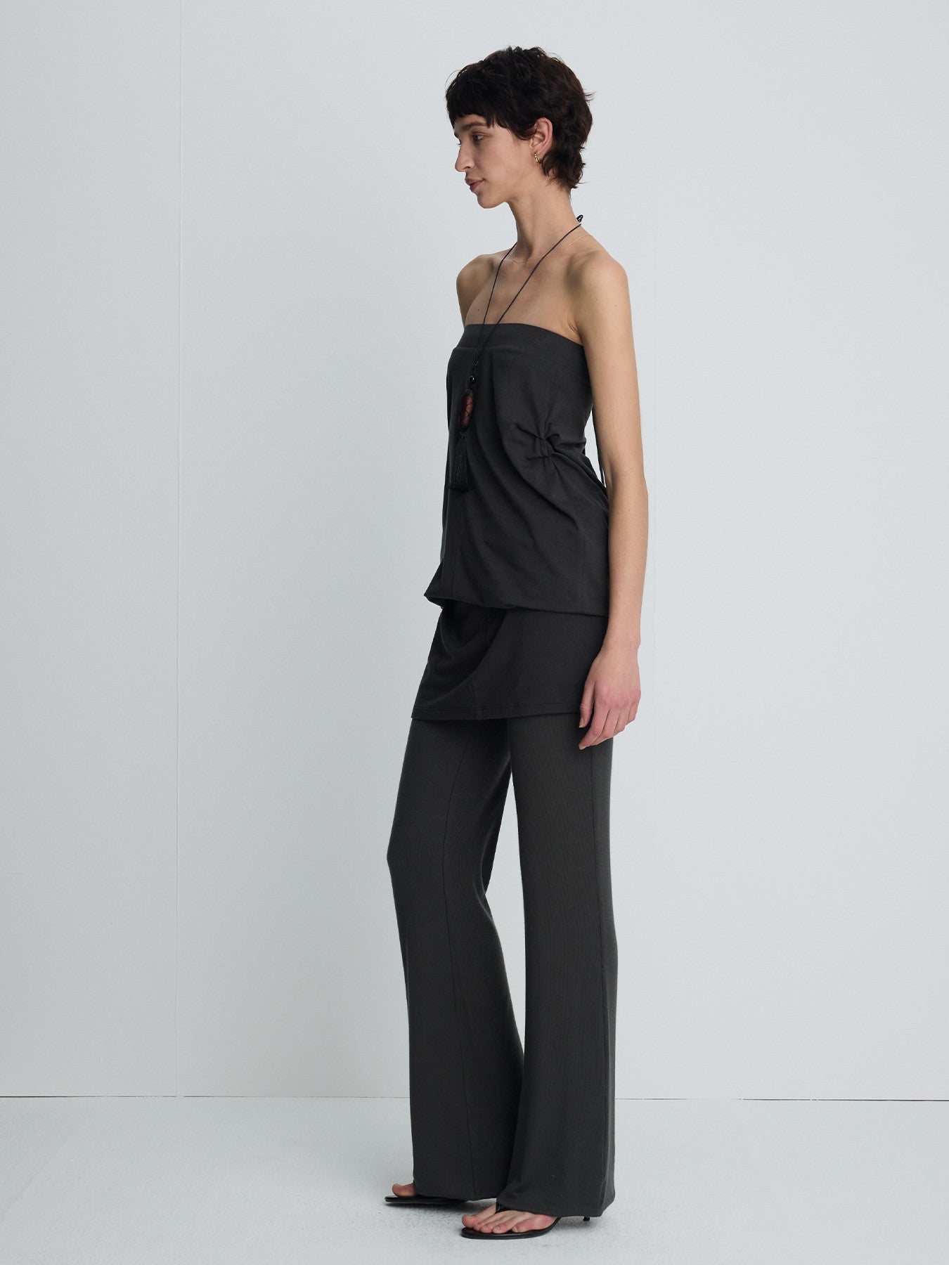 Tonywack - Tencel Ribbed Flared Pants (Olive Charcoal) product image 2 | TRAB K-Fashion Australia