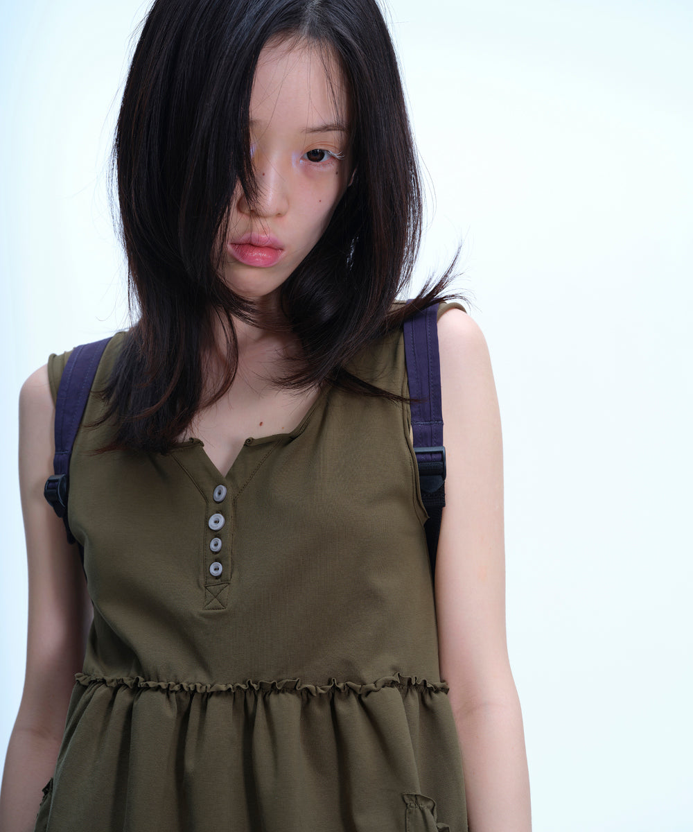Coyseio - Shirring Pocket Sleeveless (Khaki) product image 4 | TRAB K-Fashion Australia