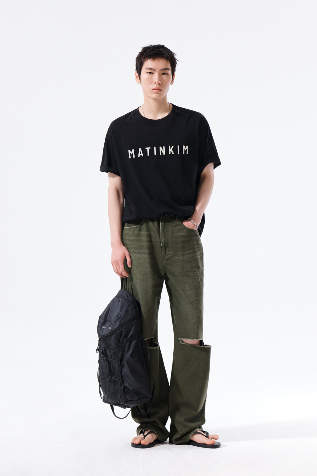 Matin Kim - Distressed Denim Pants (Khaki) product image 9 | TRAB K-Fashion Australia