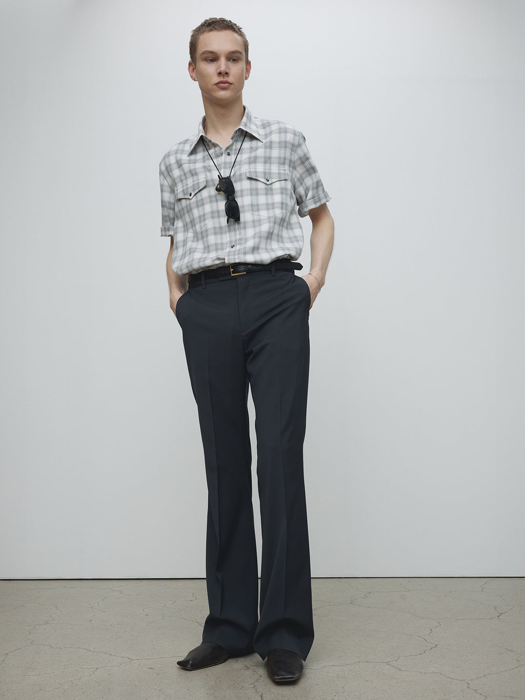 Tonywack - Raw-Cut Western Check Shirt (Pale Grey/Ecru) product image 3 | TRAB K-Fashion Australia