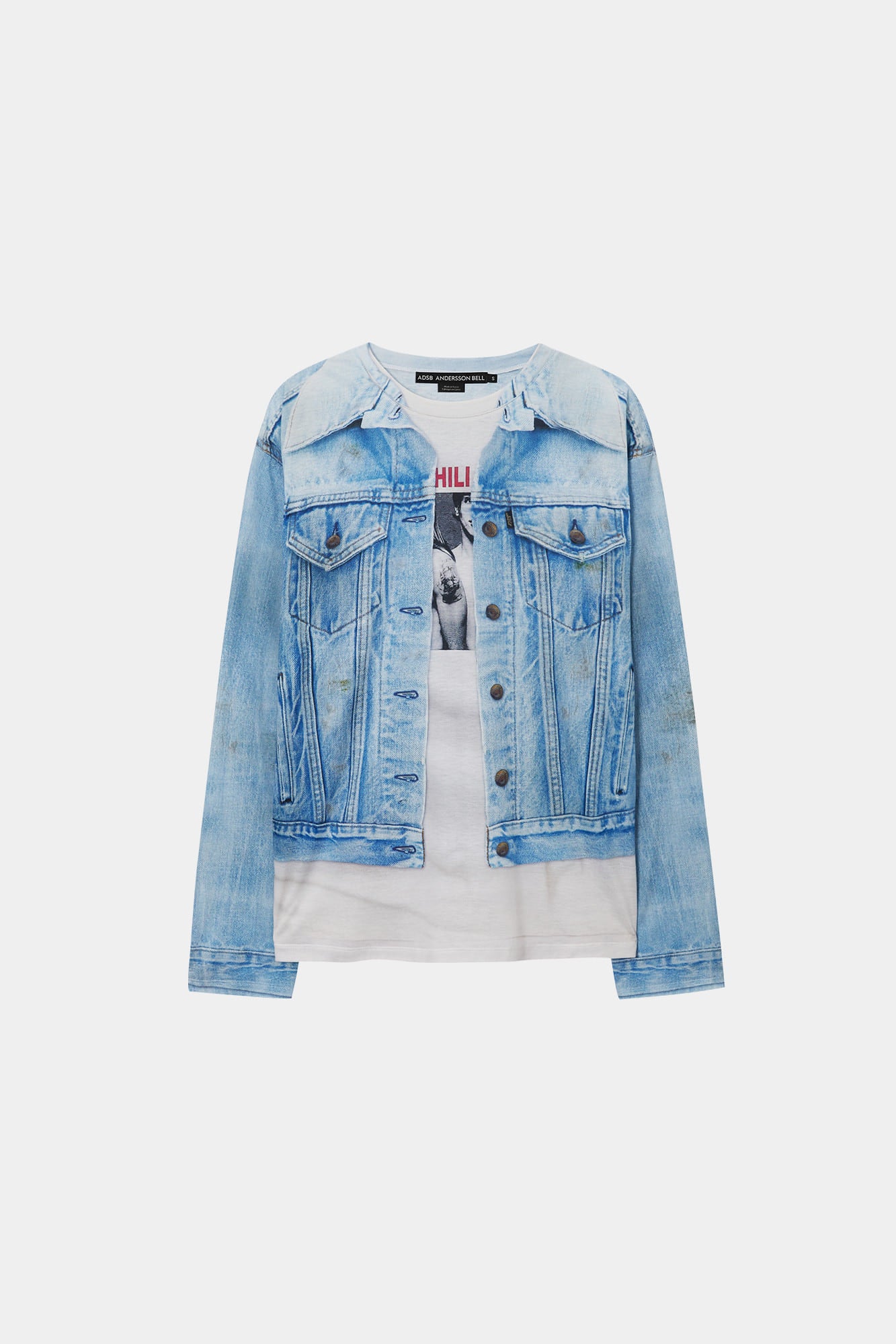 Andersson Bell - Unisex Denim Jacketed Trompe-L’oeil L/s T-Shirt (Blue/White) product image 8 | TRAB K-Fashion Australia