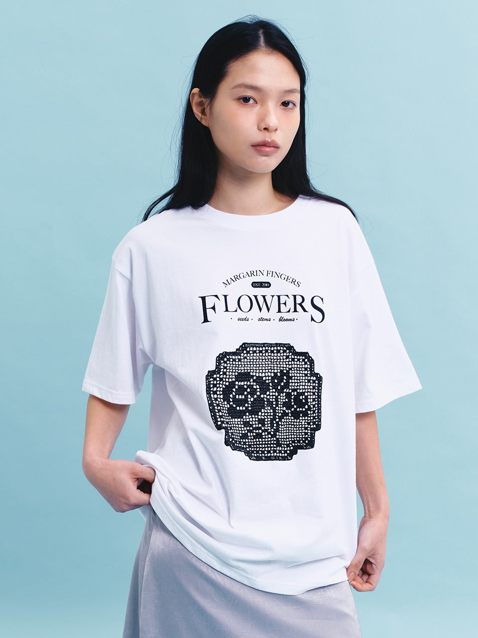 Margarin Fingers - Logo Crochet T-Shirt (White) product image 1 | TRAB K-Fashion Australia