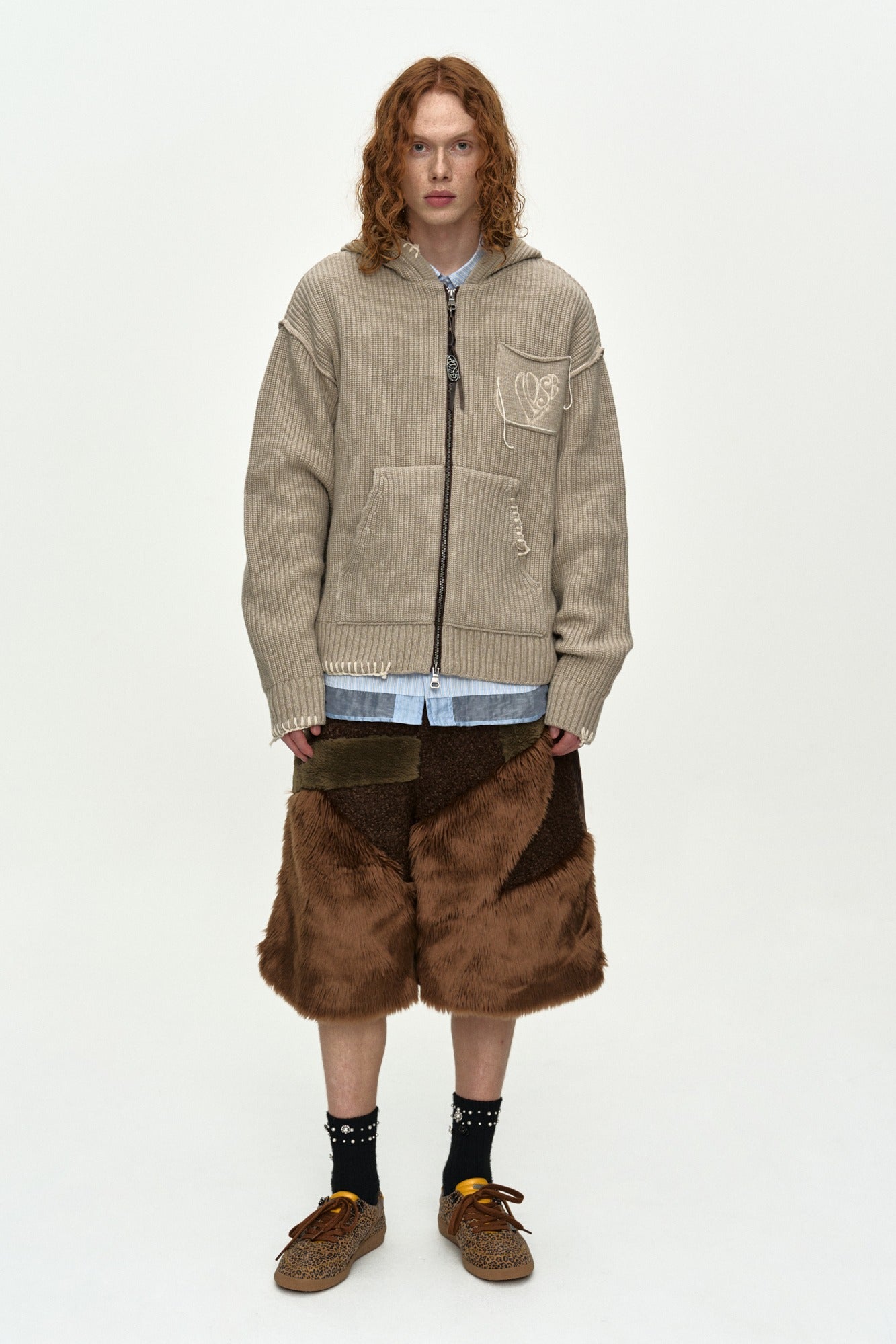 Andersson Bell - Unisex Heart Logo Hood Zip-Up Sweater (Beige) product image 1 | TRAB K-Fashion Australia