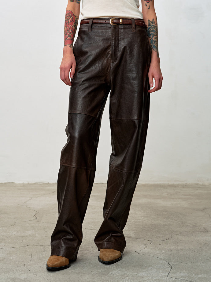 Tonywack - Vegetable Tanned Leather Rounded Leg Pants (Brown) product image 3 | TRAB K-Fashion Australia