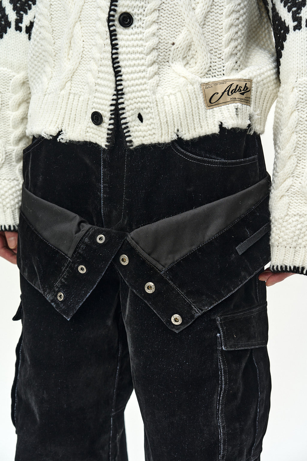 Andersson Bell - Flock Velvet Double Waist Wide-Leg Jeans (black) (Black) product image 6 | TRAB K-Fashion Australia