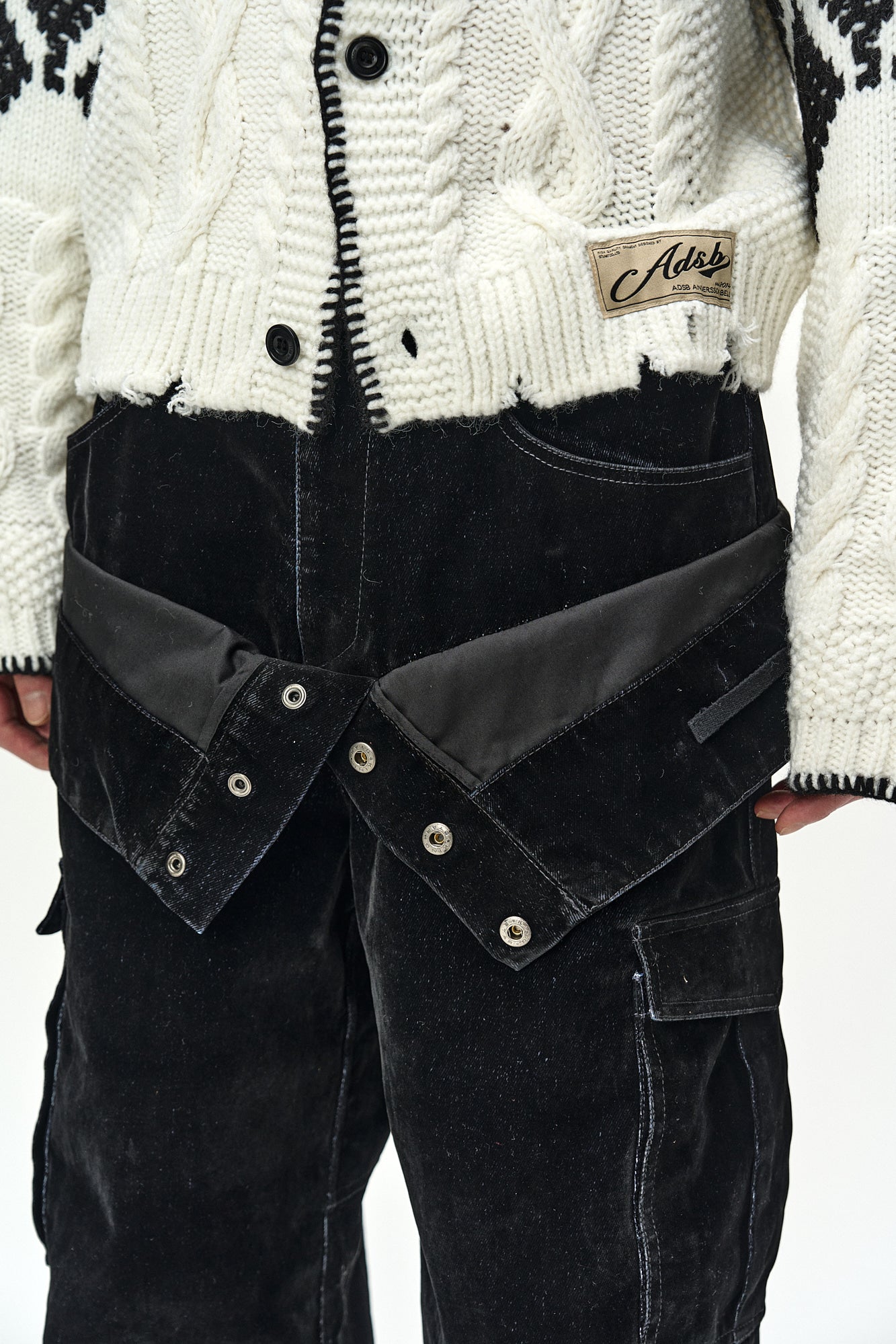 Andersson Bell - Flock Velvet Double Waist Wide-Leg Jeans (black) (Black) product image 6 | TRAB K-Fashion Australia