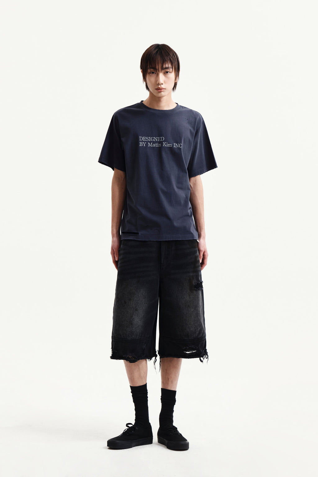 Matin Kim - Spray Washed Lettering Damaged Top (Navy) product image 14 | TRAB K-Fashion Australia