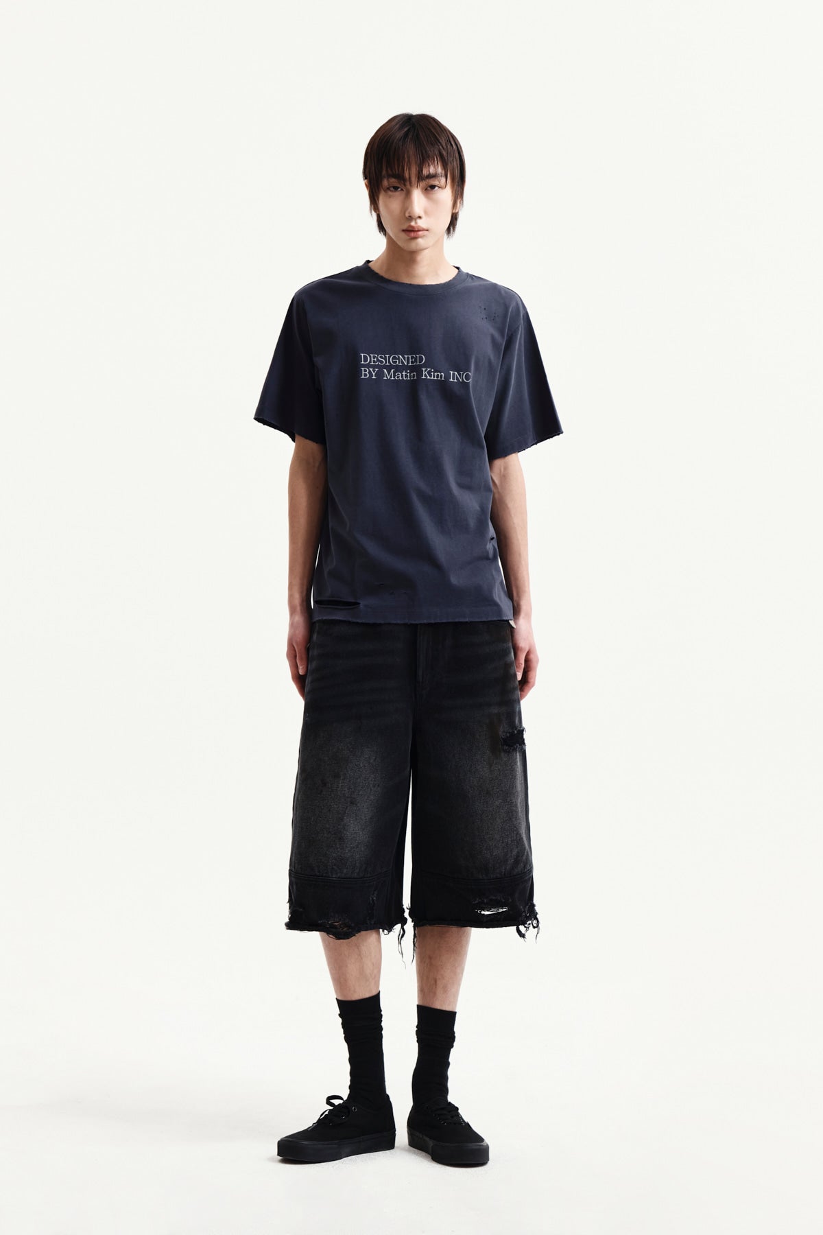 Matin Kim - Spray Washed Lettering Damaged Top (Navy) product image 14 | TRAB K-Fashion Australia