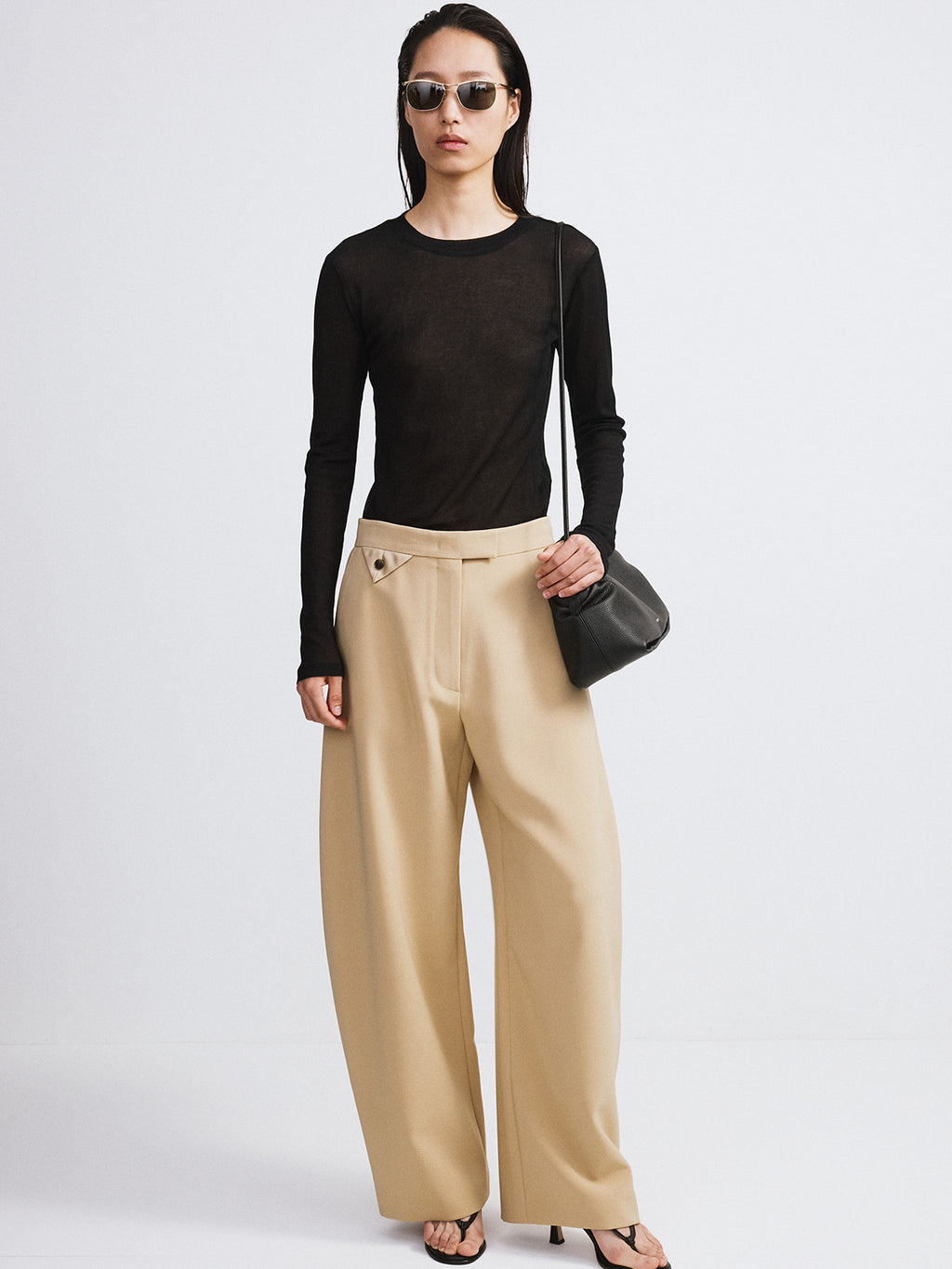 Recto - Curved Legs Crepe Pants (Khaki Beige) product image 3 | TRAB K-Fashion Australia