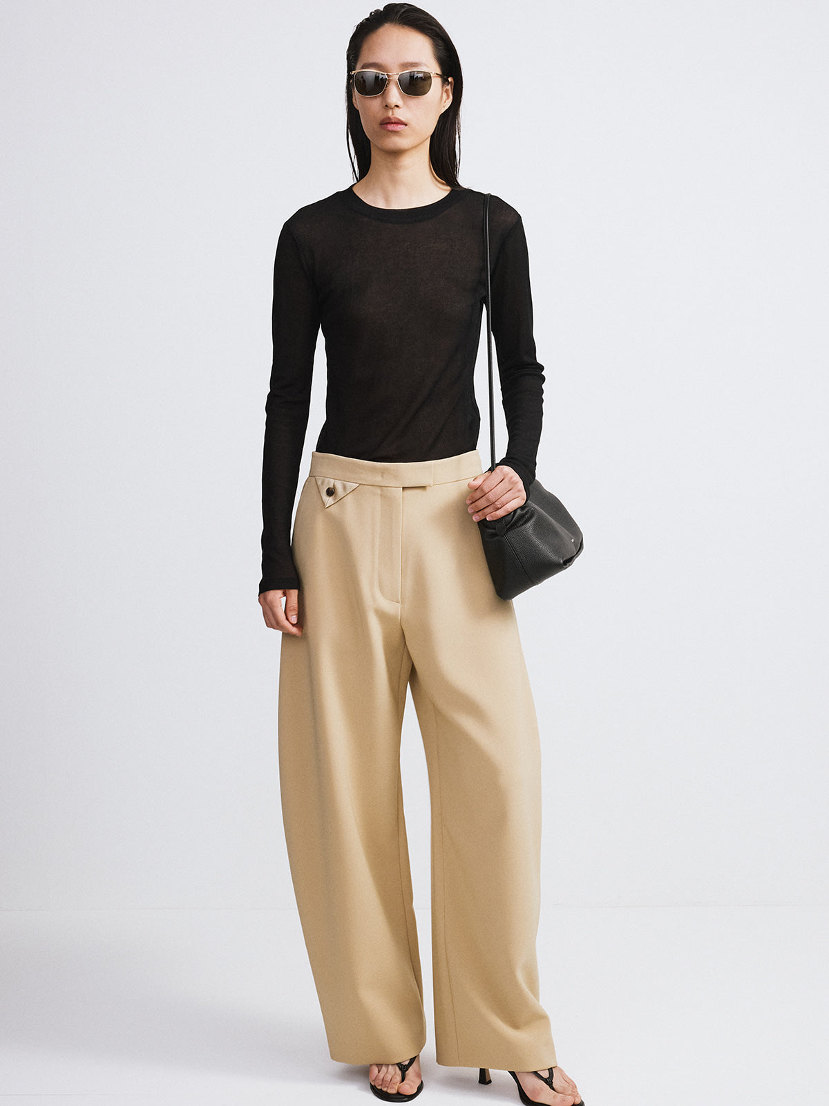 Recto - Curved Legs Crepe Pants (Khaki Beige) product image 3 | TRAB K-Fashion Australia