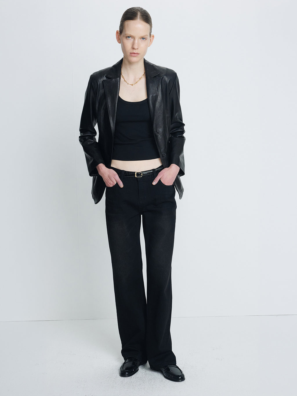 Tonywack - Vegetable Lamb Leather Fitted Blazer Jacket (Black) product image 8 | TRAB K-Fashion Australia