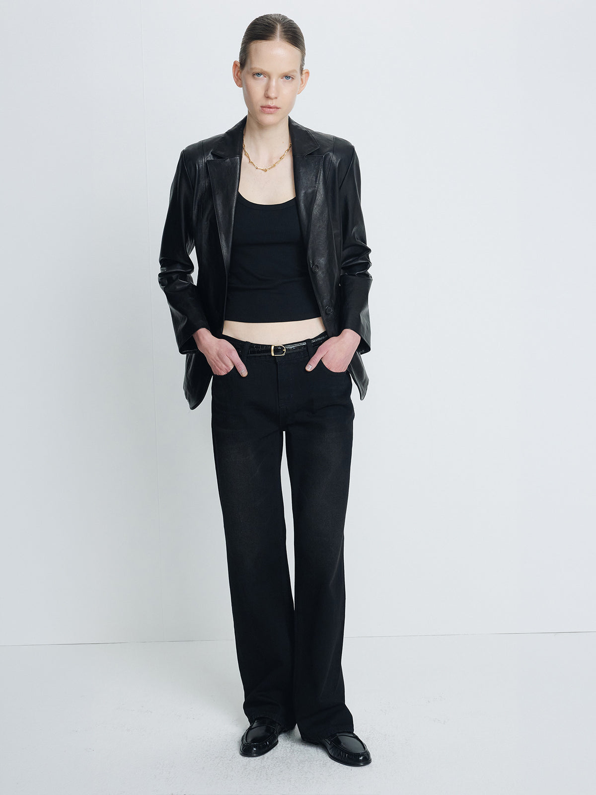 Tonywack - Vegetable Lamb Leather Fitted Blazer Jacket (Black) product image 8 | TRAB K-Fashion Australia