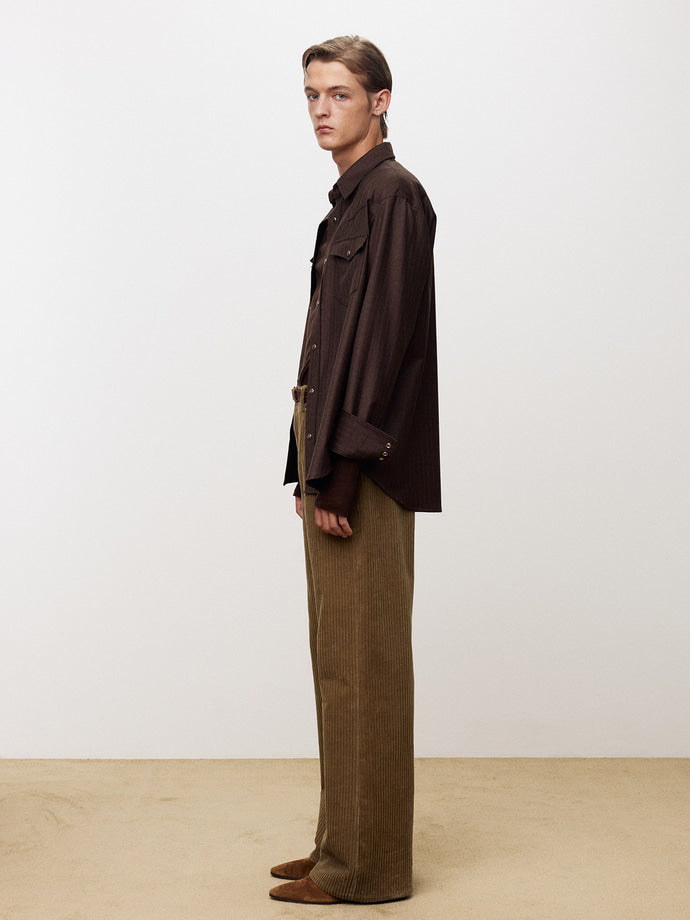 Tonywack - Striped Wool Western Shirt (Sepia Brown) product image 2 | TRAB K-Fashion Australia