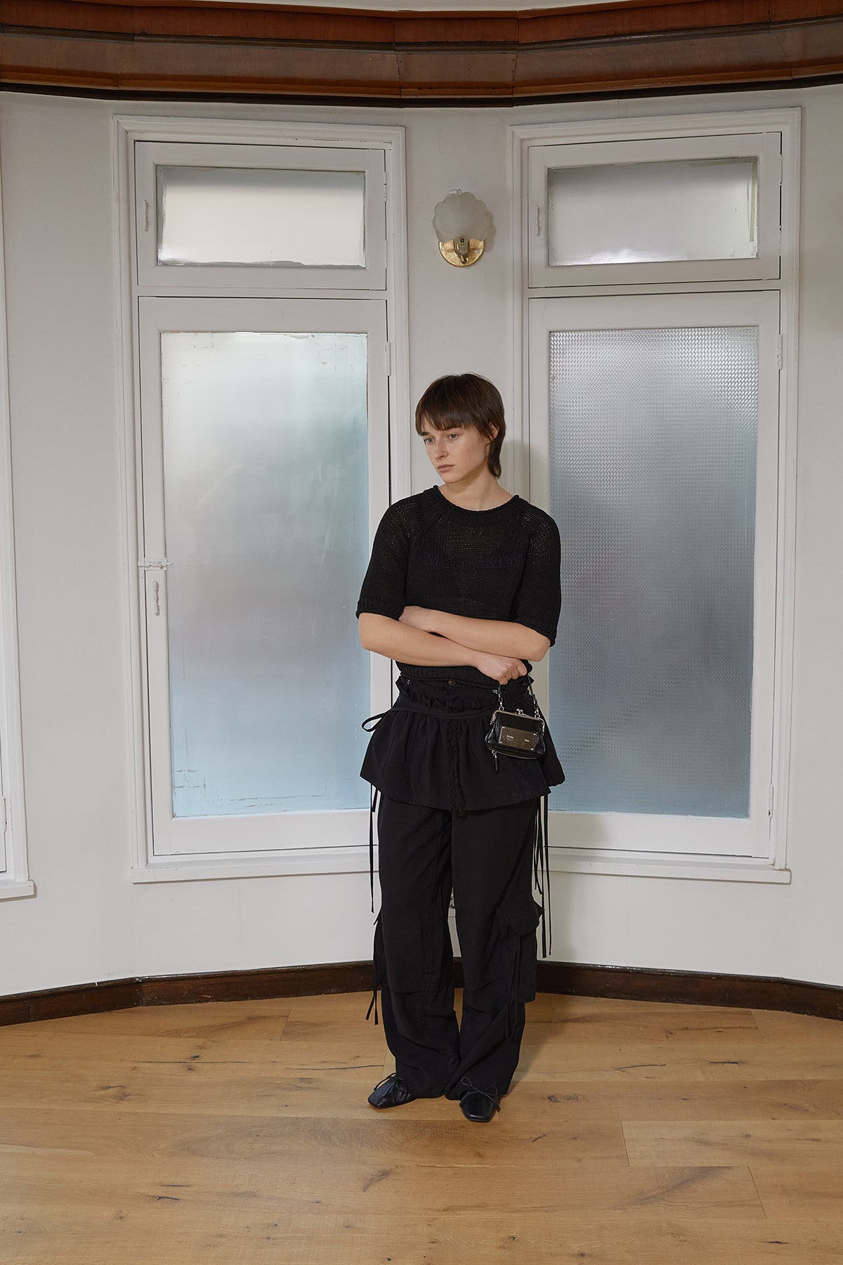 Matin Kim - Three Quarter Sleeve Logo Knit Pullover (Black) product image 9 | TRAB K-Fashion Australia