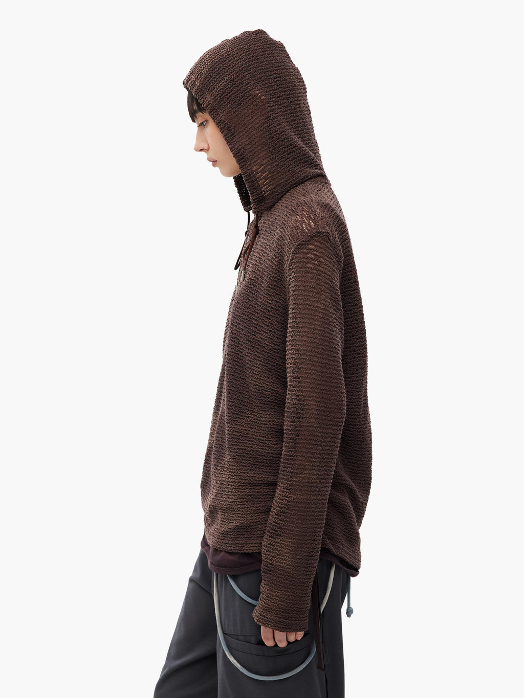 Jiyong Kim - Sun-Bleached Layered Net Hoodie (Burgundy) product image 5 | TRAB K-Fashion Australia