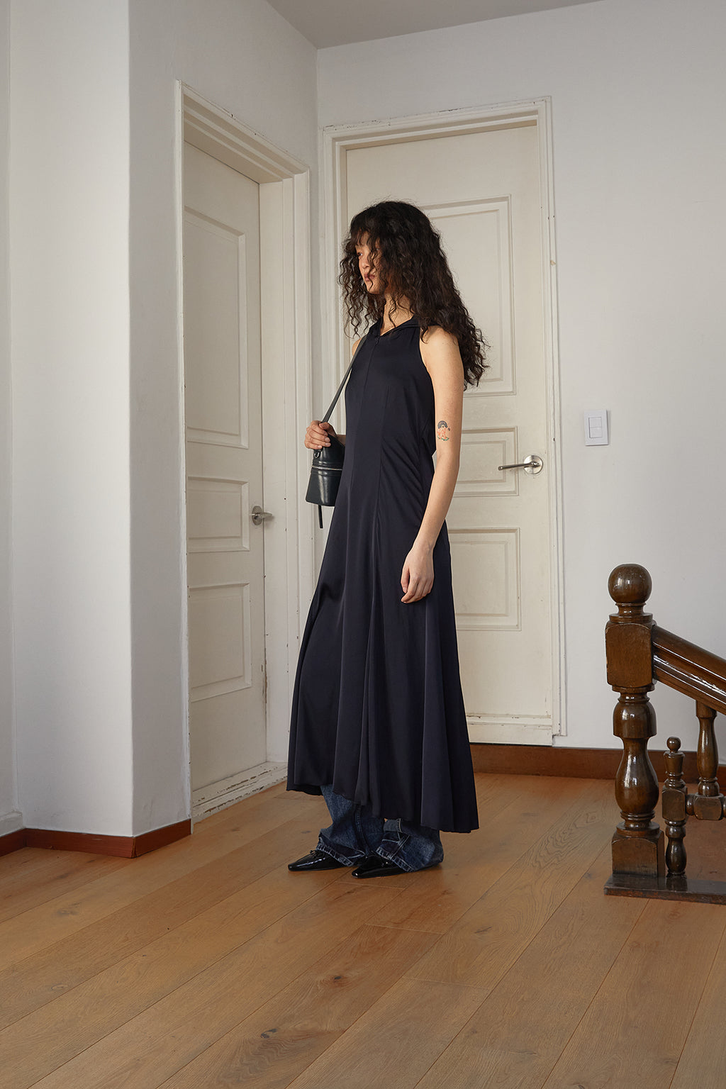 Matin Kim - Back String Hoody Maxi Dress (Dark Navy) product image 7 | TRAB K-Fashion Australia
