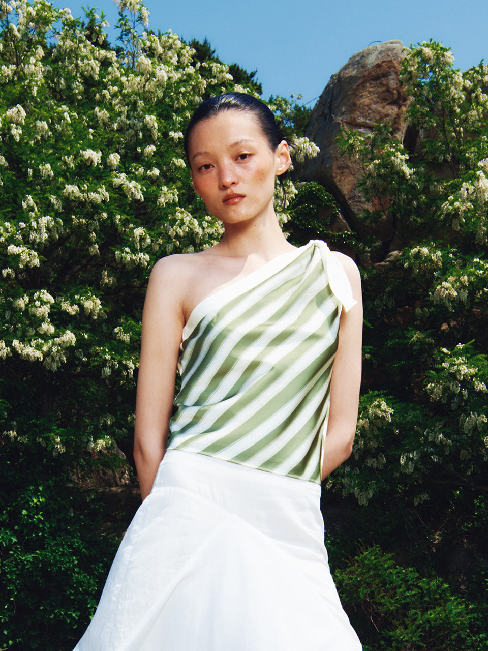 Kijun - [Ships 18 June] Stripe Scarf Top (Olive Green) product image 9 | TRAB K-Fashion Australia