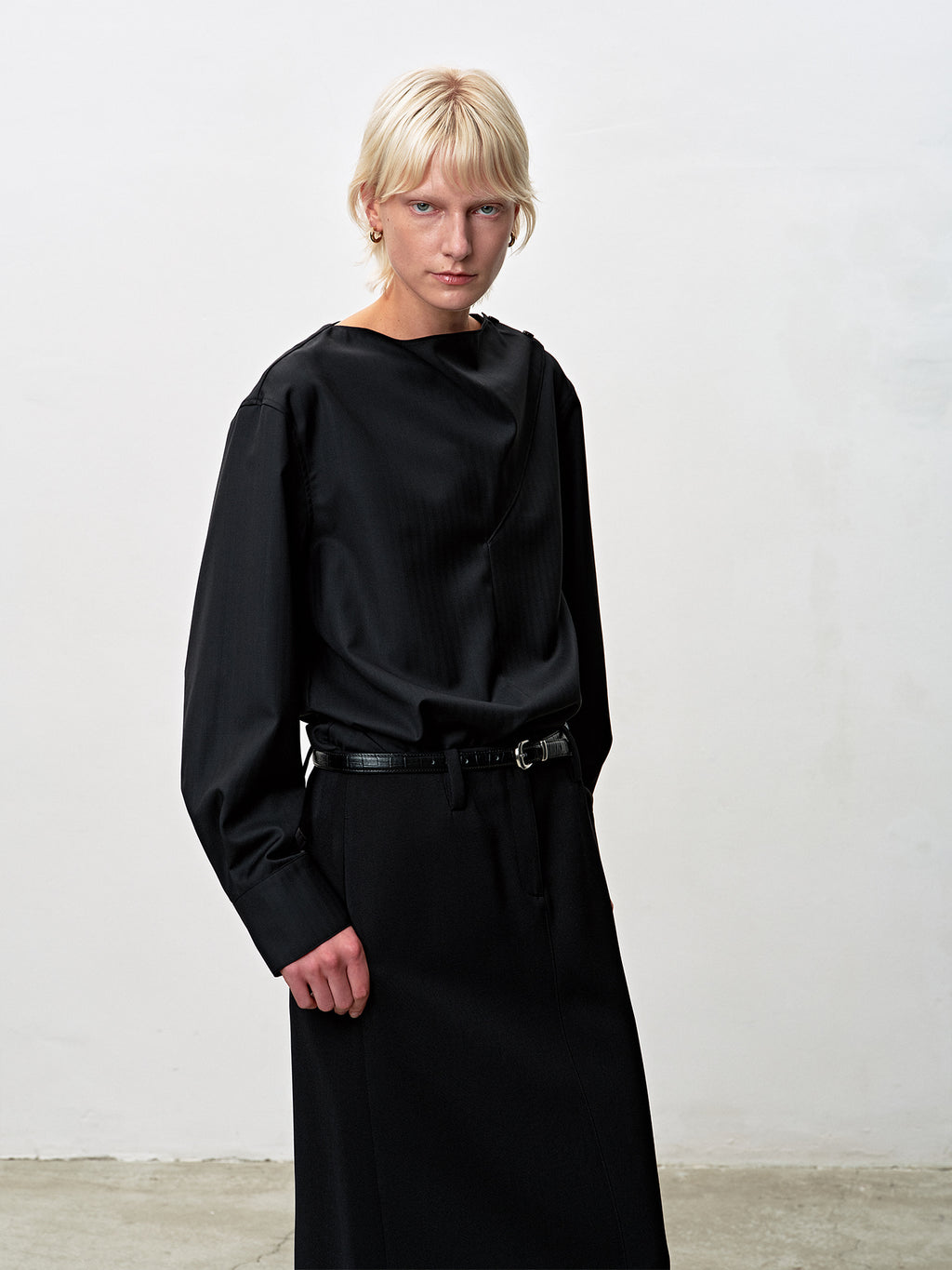 Tonywack - Herringbone Wool Cowl-Neck Blouse (Black) product image 6 | TRAB K-Fashion Australia