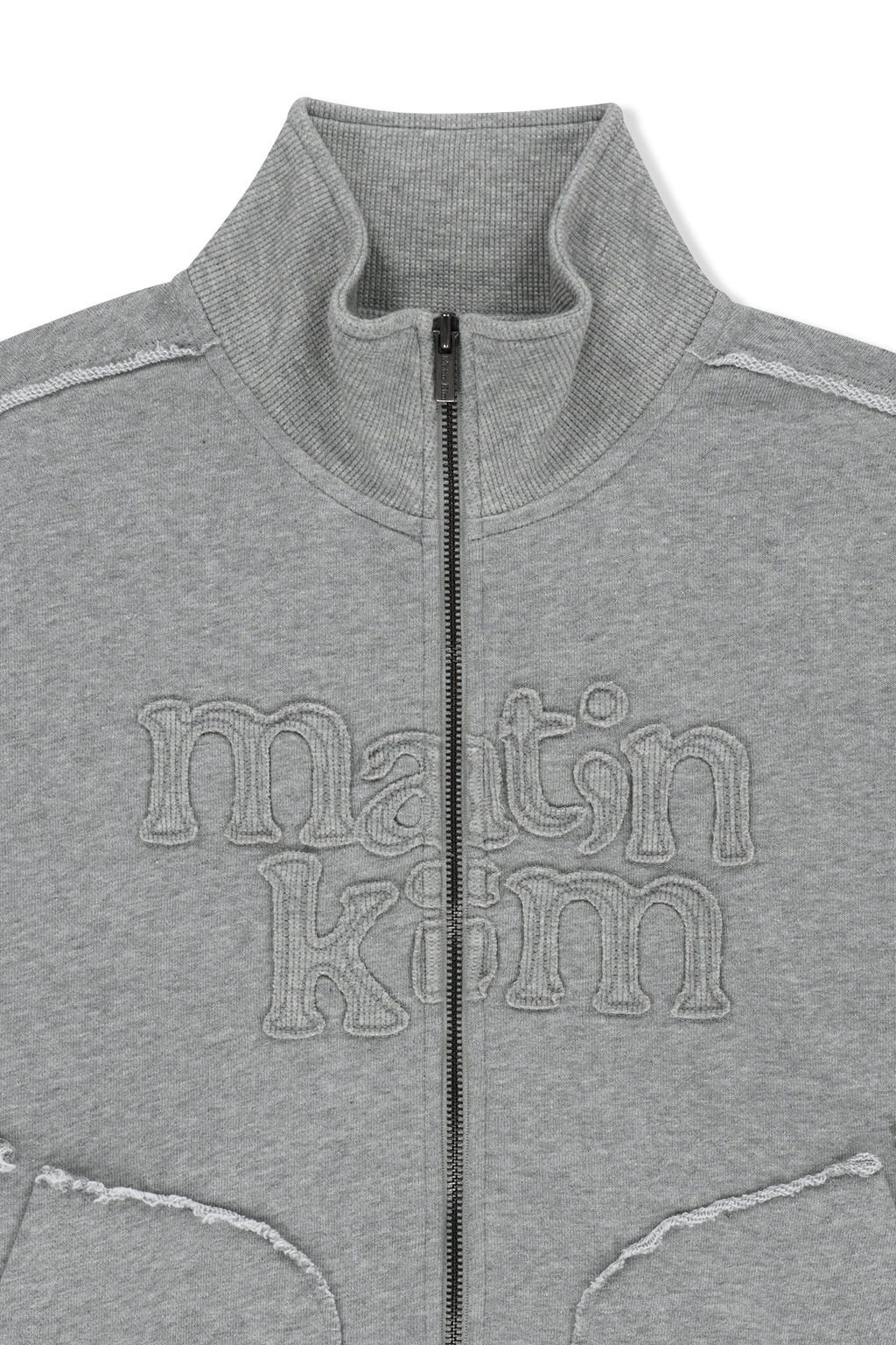 Matin Kim - [Pre-Order – Ships August 24] Mixed Waffle Applique Logo Zip Up (Grey) product image 6 | TRAB K-Fashion Australia