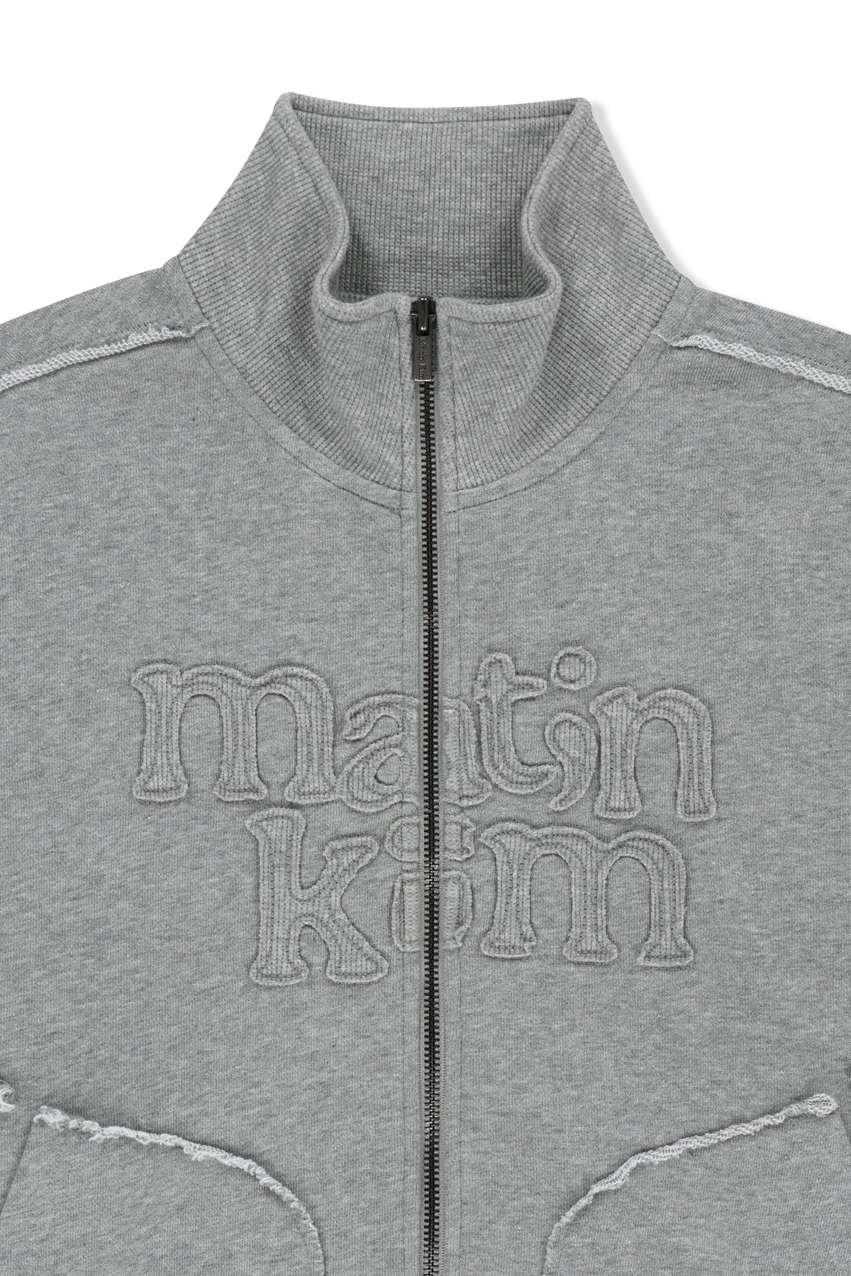 Matin Kim - [Pre-Order – Ships August 24] Mixed Waffle Applique Logo Zip Up (Grey) product image 6 | TRAB K-Fashion Australia
