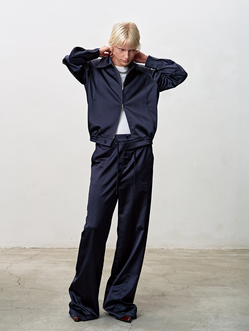 Tonywack - Silky Zippered Blouson Jacket (Navy) product image 4 | TRAB K-Fashion Australia