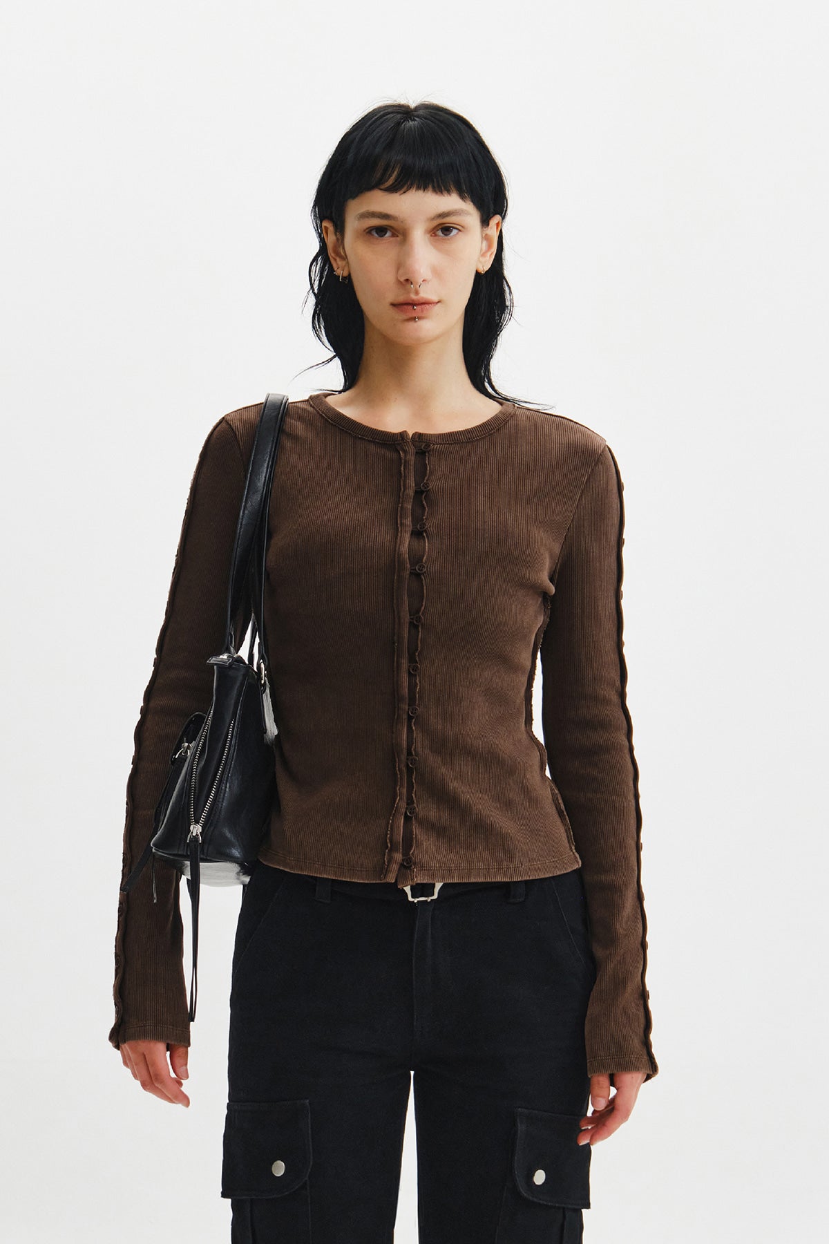 Matin Kim - Washed Rib Button Detail Top (Brown) product image 13 | TRAB K-Fashion Australia