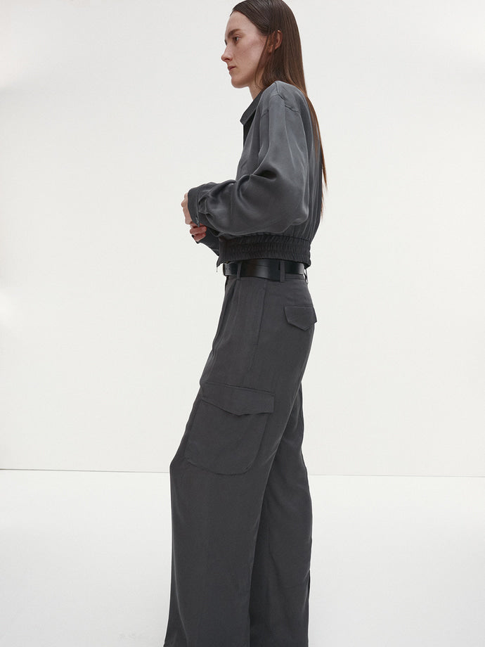 Tonywack - Loose-Fit Satin Cargo Pants (Carbon Grey) product image 4 | TRAB K-Fashion Australia