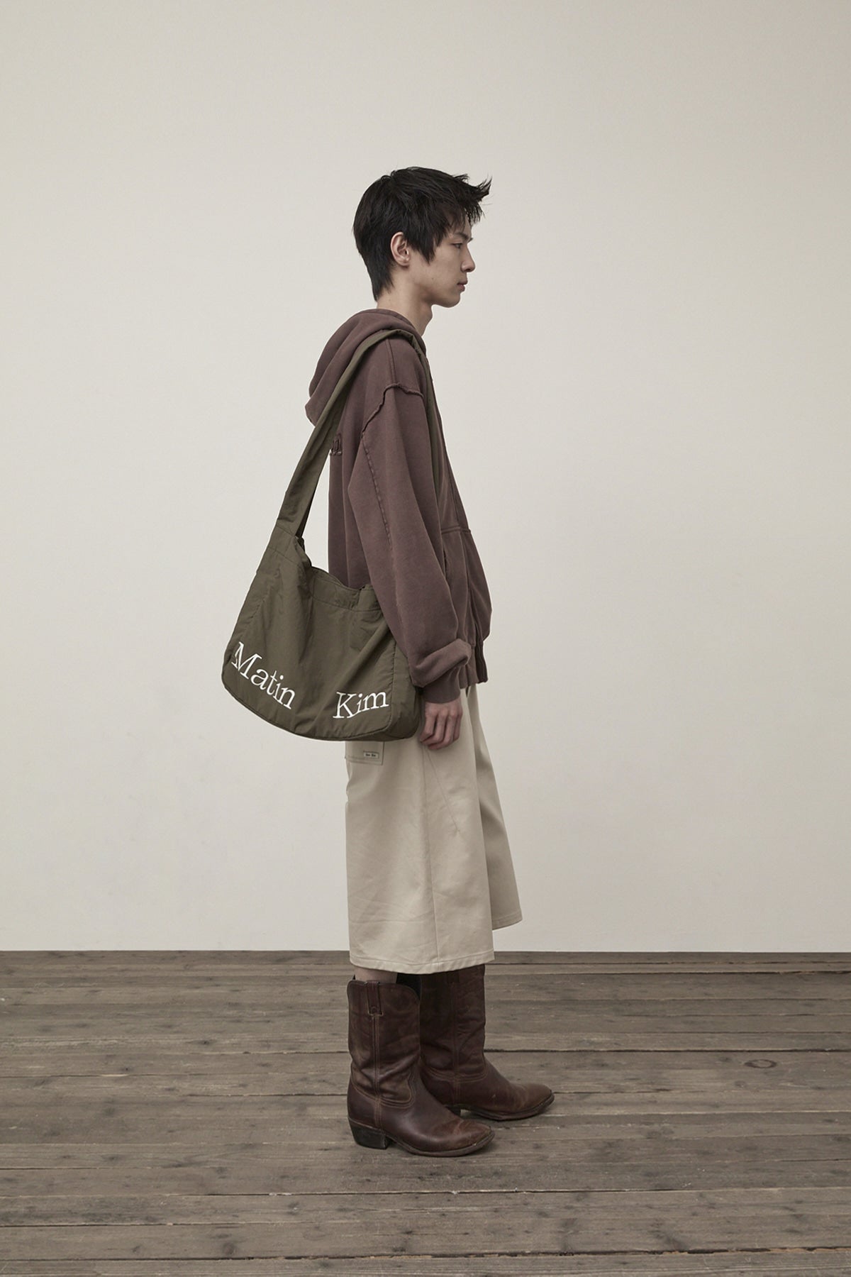 Matin Kim - Back Logo Washed Hoody Zip Up (Cocoa) product image 9 | TRAB K-Fashion Australia