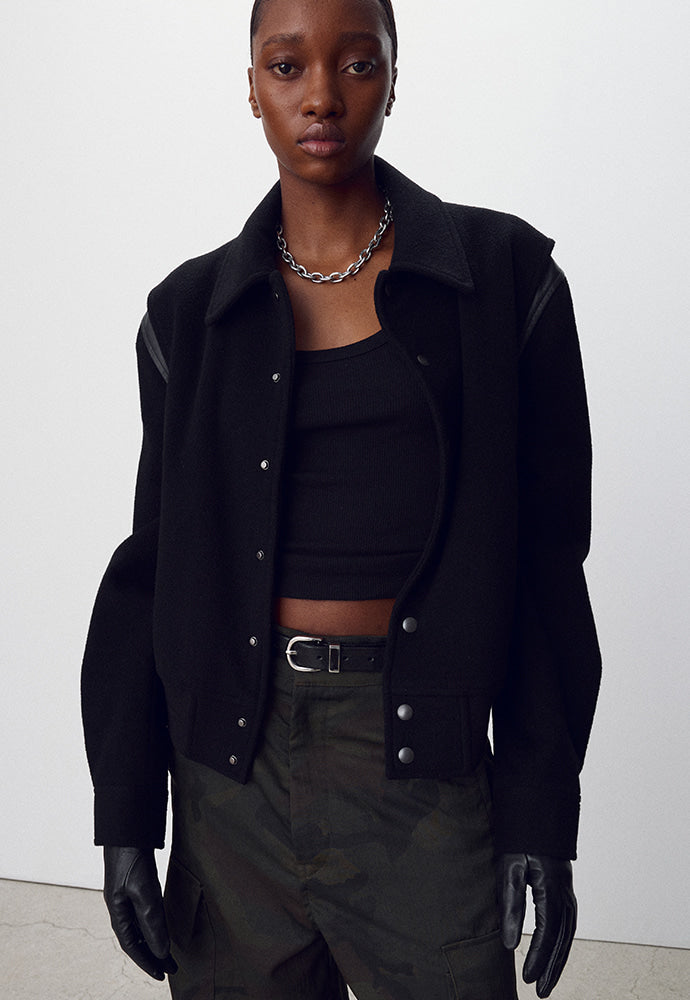 Tonywack - Leather-Trimmed Cropped Bomber Jacket (Black) product image 6 | TRAB K-Fashion Australia