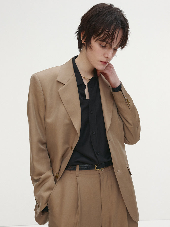 Tonywack - Silk Viscose Two Button Single Jacket (Beige) product image 1 | TRAB K-Fashion Australia