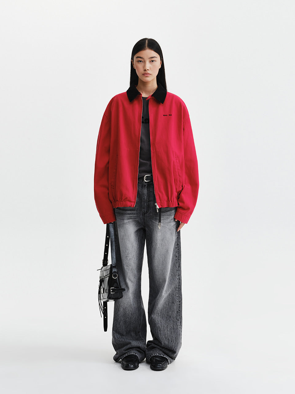 Matin Kim - Matin Waist Logo Wide Denim Pants (Grey) product image 11 | TRAB K-Fashion Australia