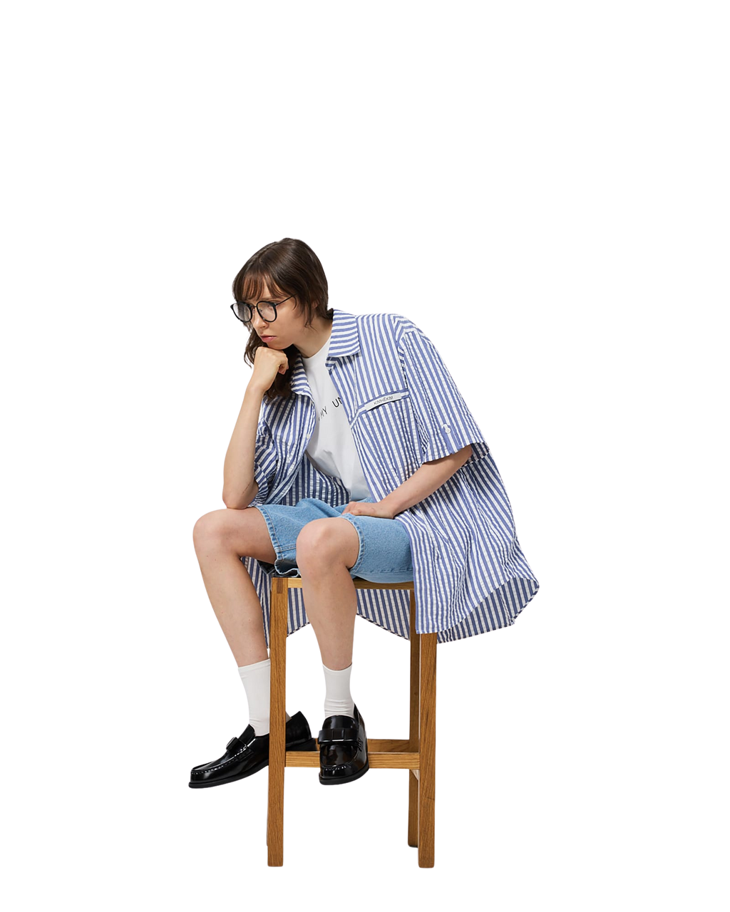 Kimhe Kim - Stripped Label Short Sleeves Shirt (Blue) product image 5 | TRAB K-Fashion Australia