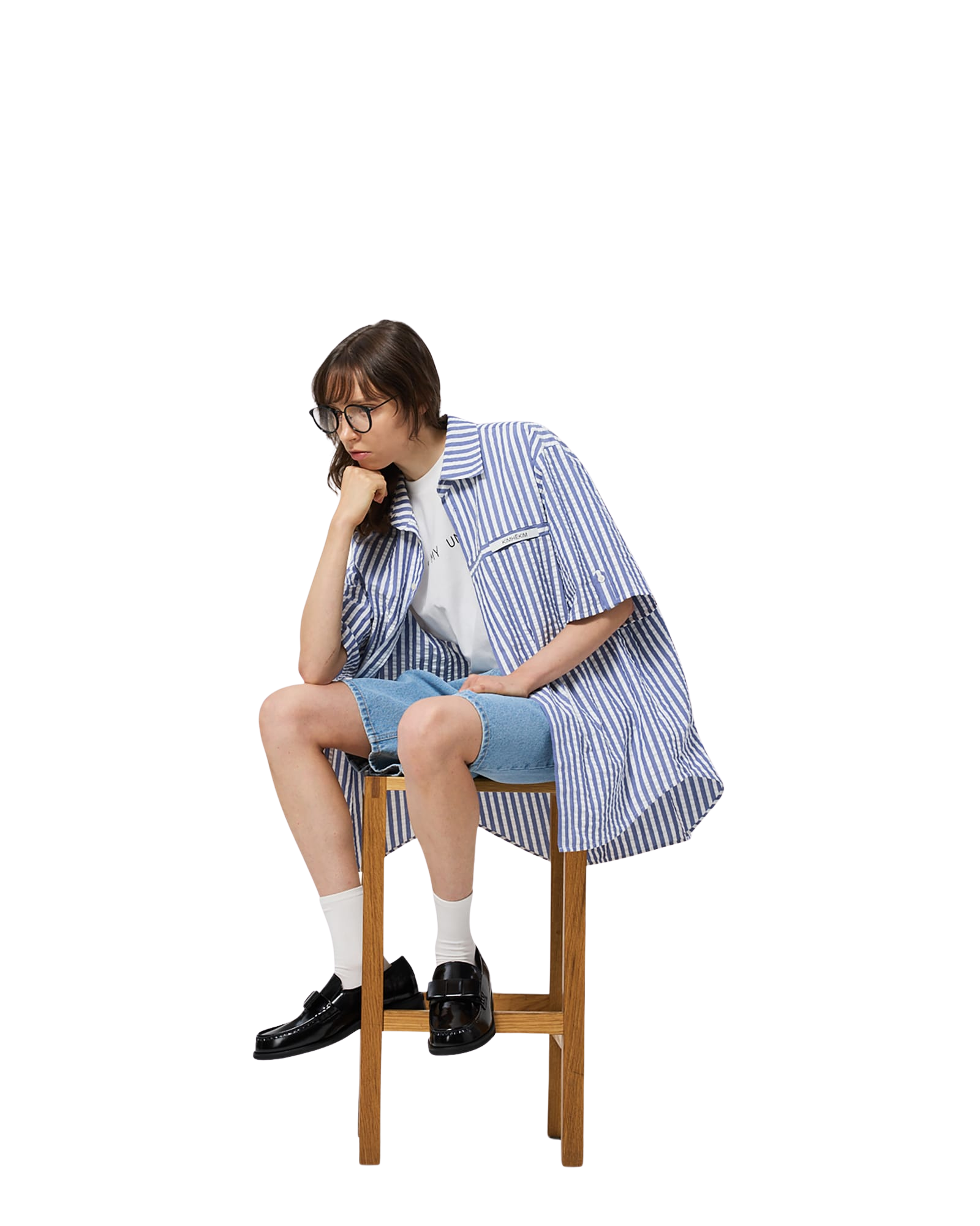 Kimhe Kim - Stripped Label Short Sleeves Shirt (Blue) product image 5 | TRAB K-Fashion Australia