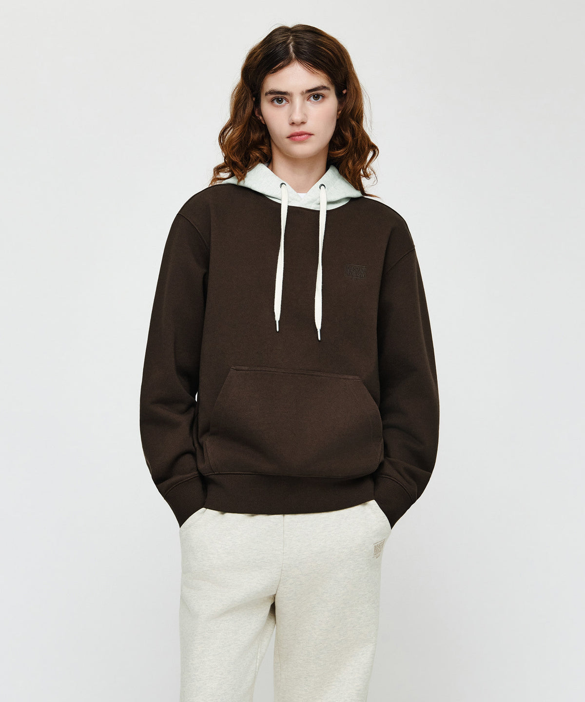 Marithe & Francois Girbaud - Small Classic Logo Embroidery Hoodie (Brown) product image 1 | TRAB K-Fashion Australia