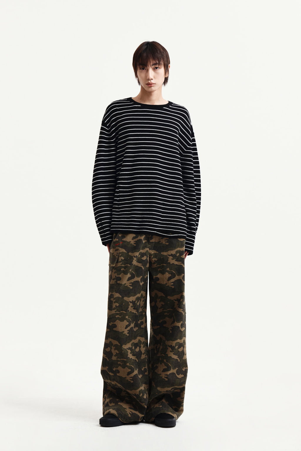 Matin Kim - Stripe Damaged Loose Pullover (Black) product image 13 | TRAB K-Fashion Australia