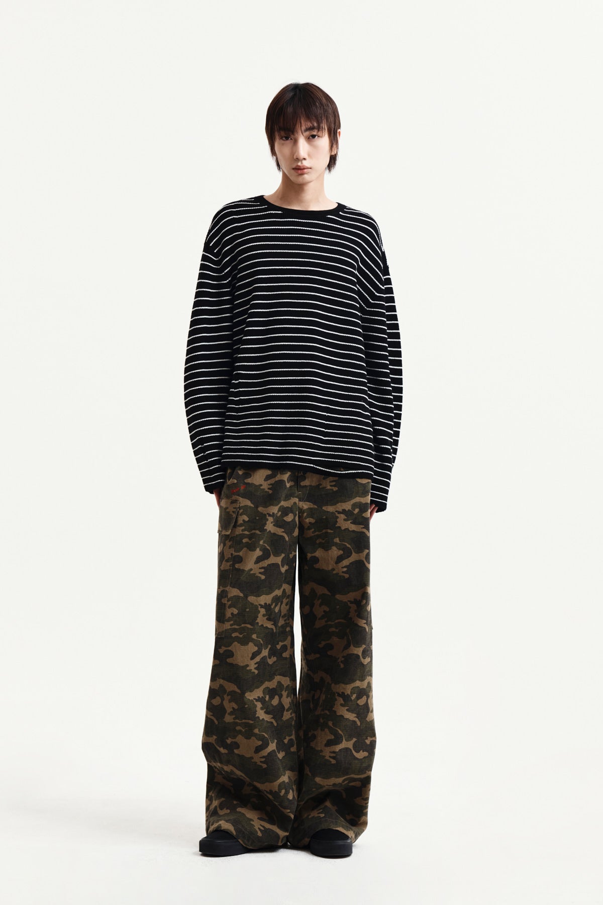 Matin Kim - Stripe Damaged Loose Pullover (Black) product image 13 | TRAB K-Fashion Australia