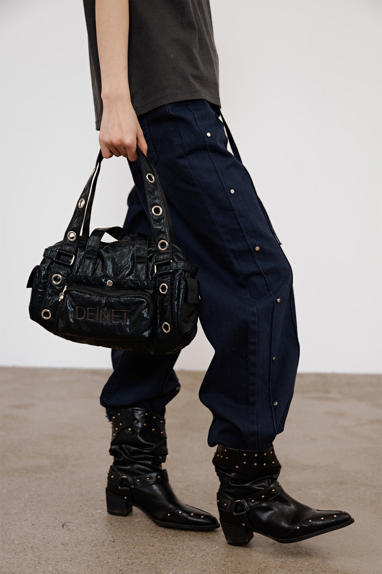 Deinet - Eyelet Glossy Mini Duffle Bag (Black) product image 3 | TRAB K-Fashion Australia