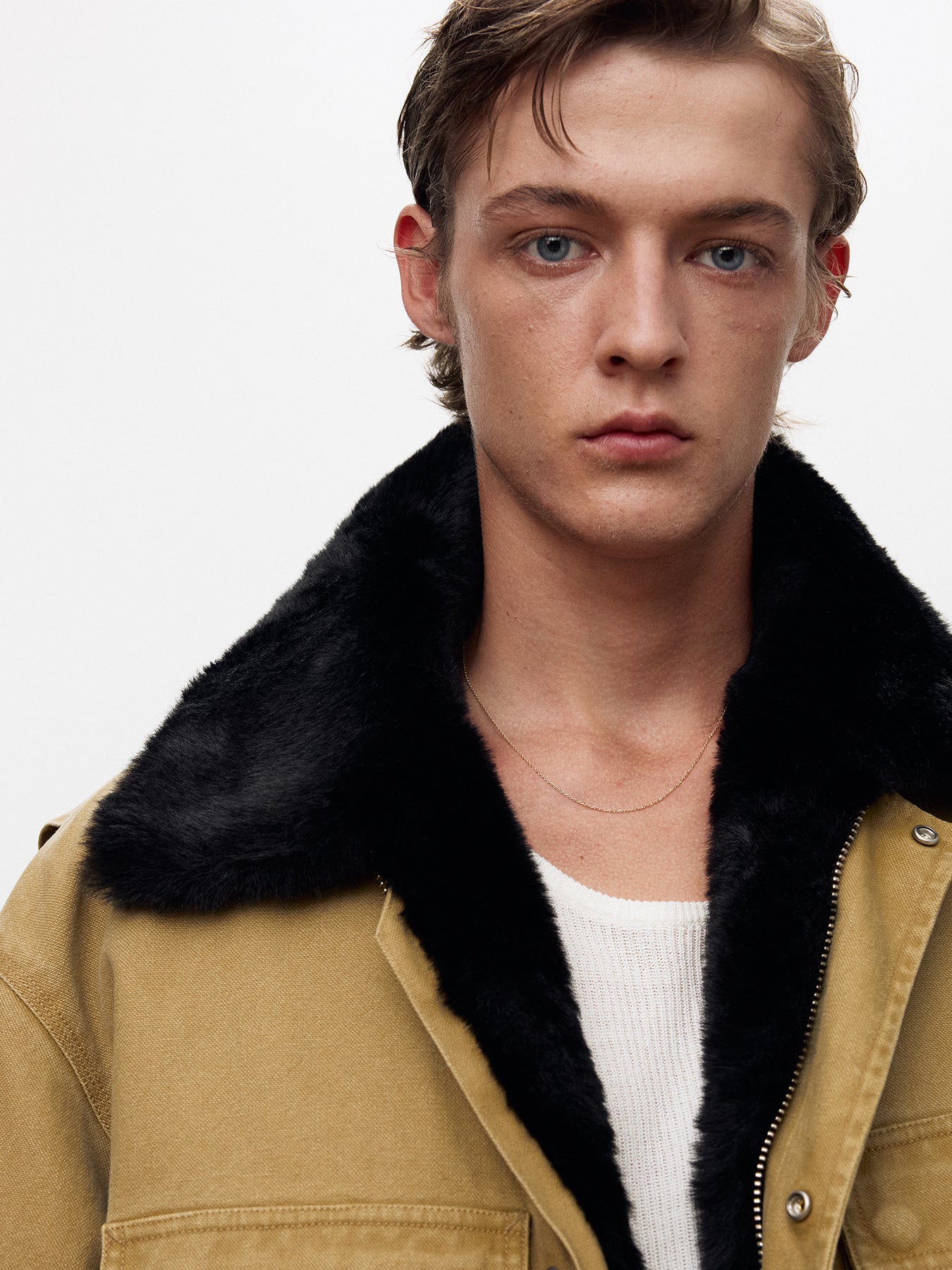 Tonywack - Fur Trimmed Garment Washed Chore Jacket (Beige) product image 6 | TRAB K-Fashion Australia