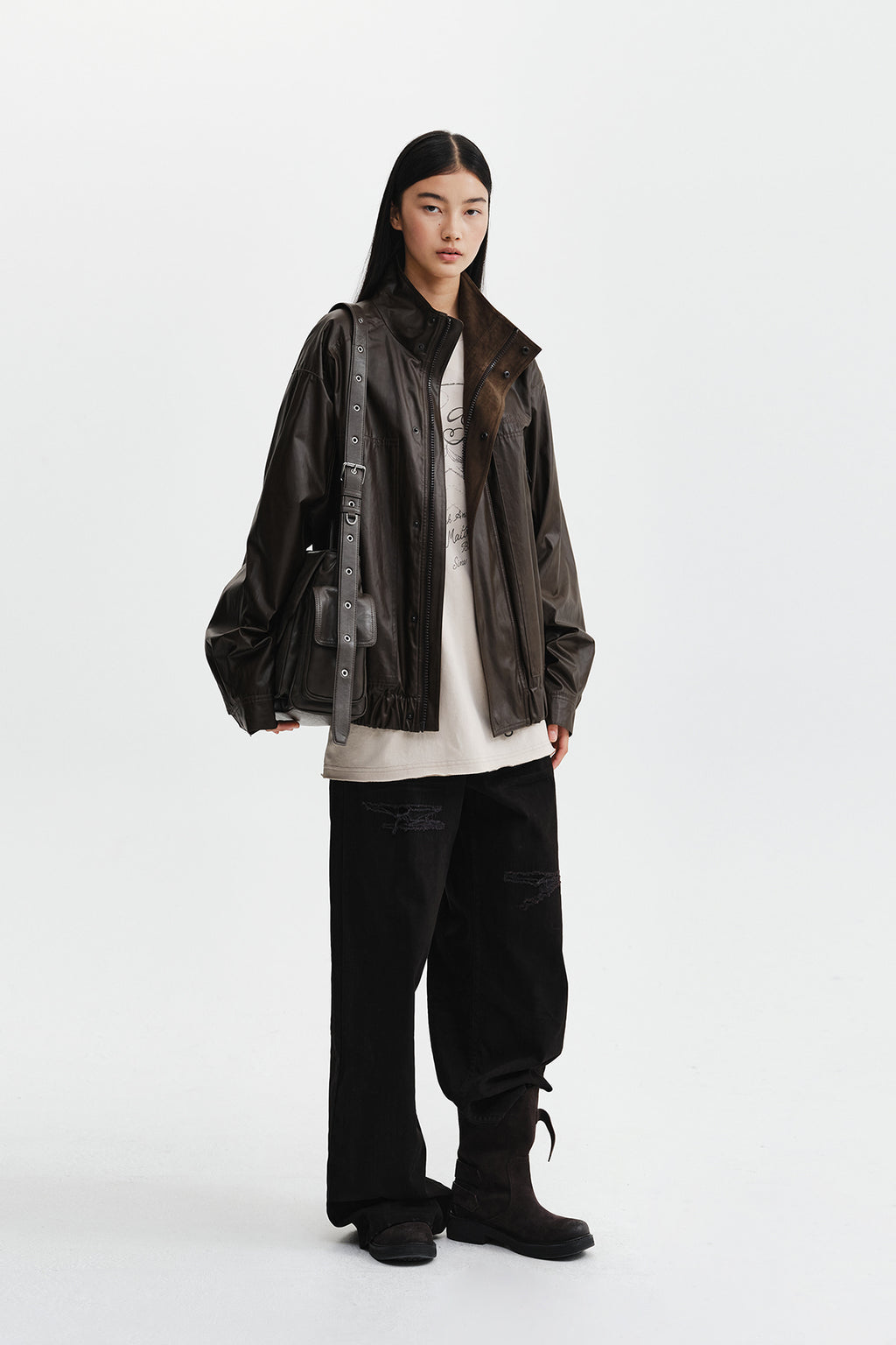Matin Kim - Waxed High Neck Jumper (Brown) product image 11 | TRAB K-Fashion Australia