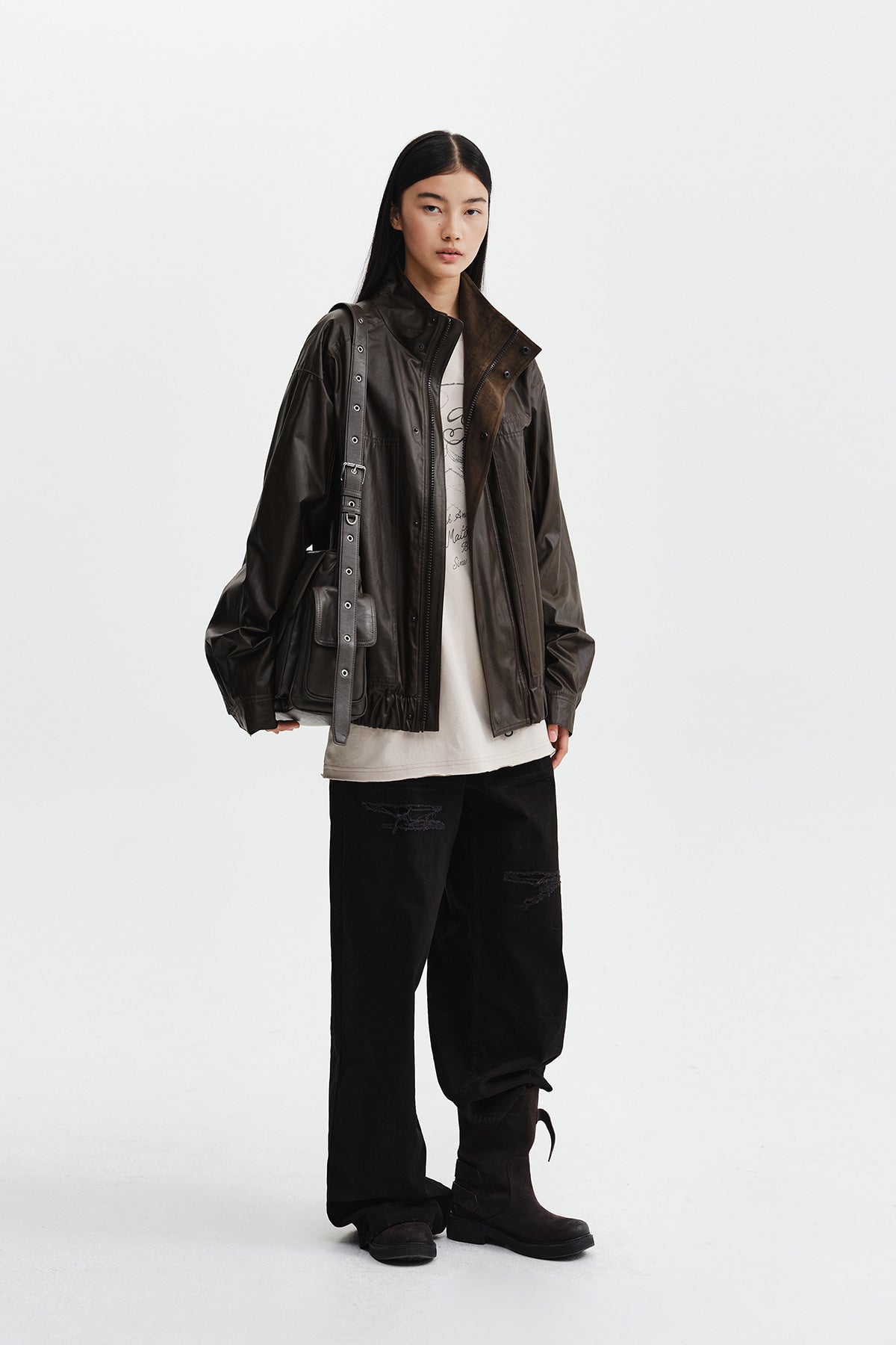 Matin Kim - Waxed High Neck Jumper (Brown) product image 11 | TRAB K-Fashion Australia