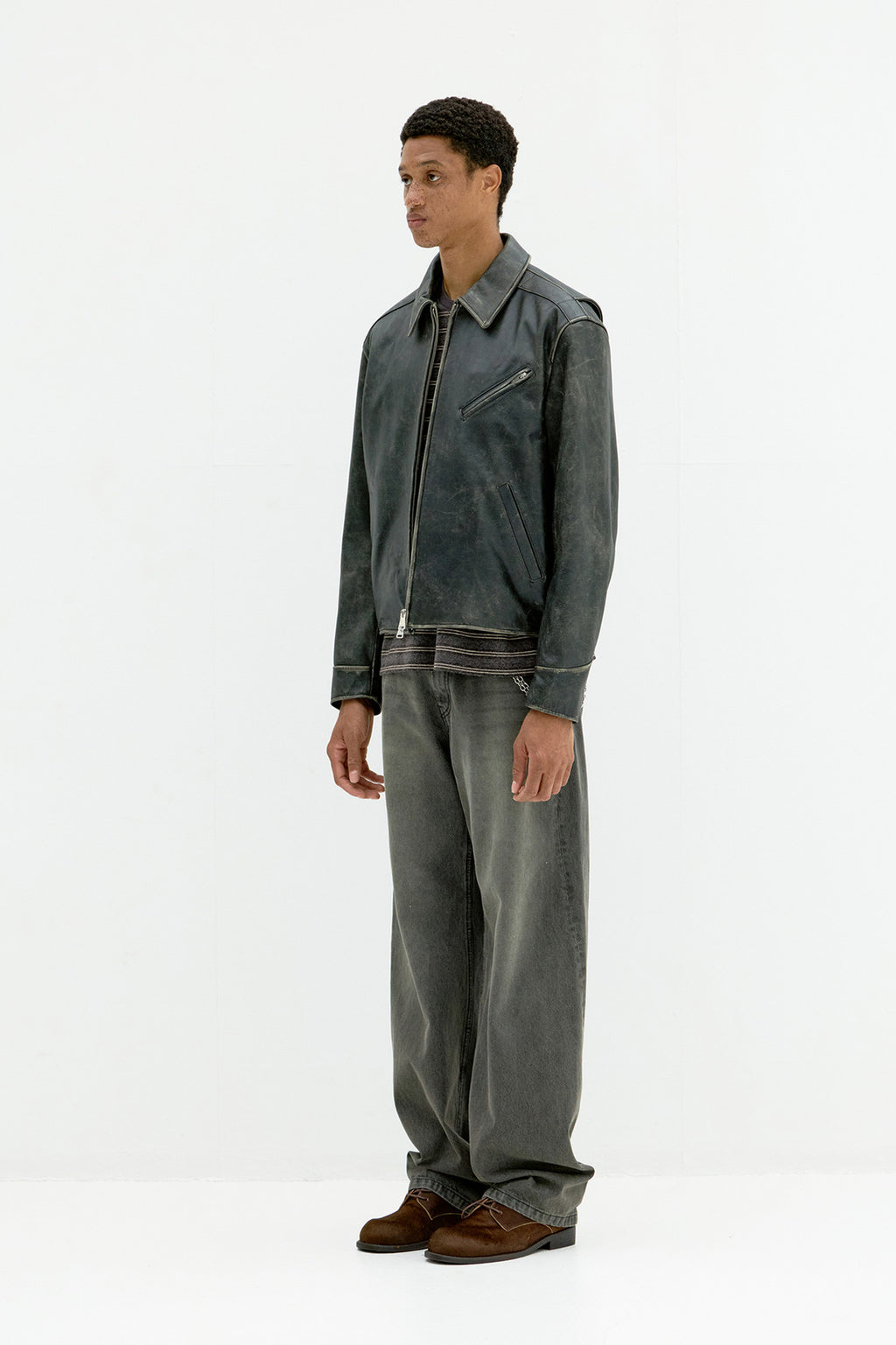 Coor - Cow Washed Biker Leather Jacket (Washed Black) product image 3 | TRAB K-Fashion Australia